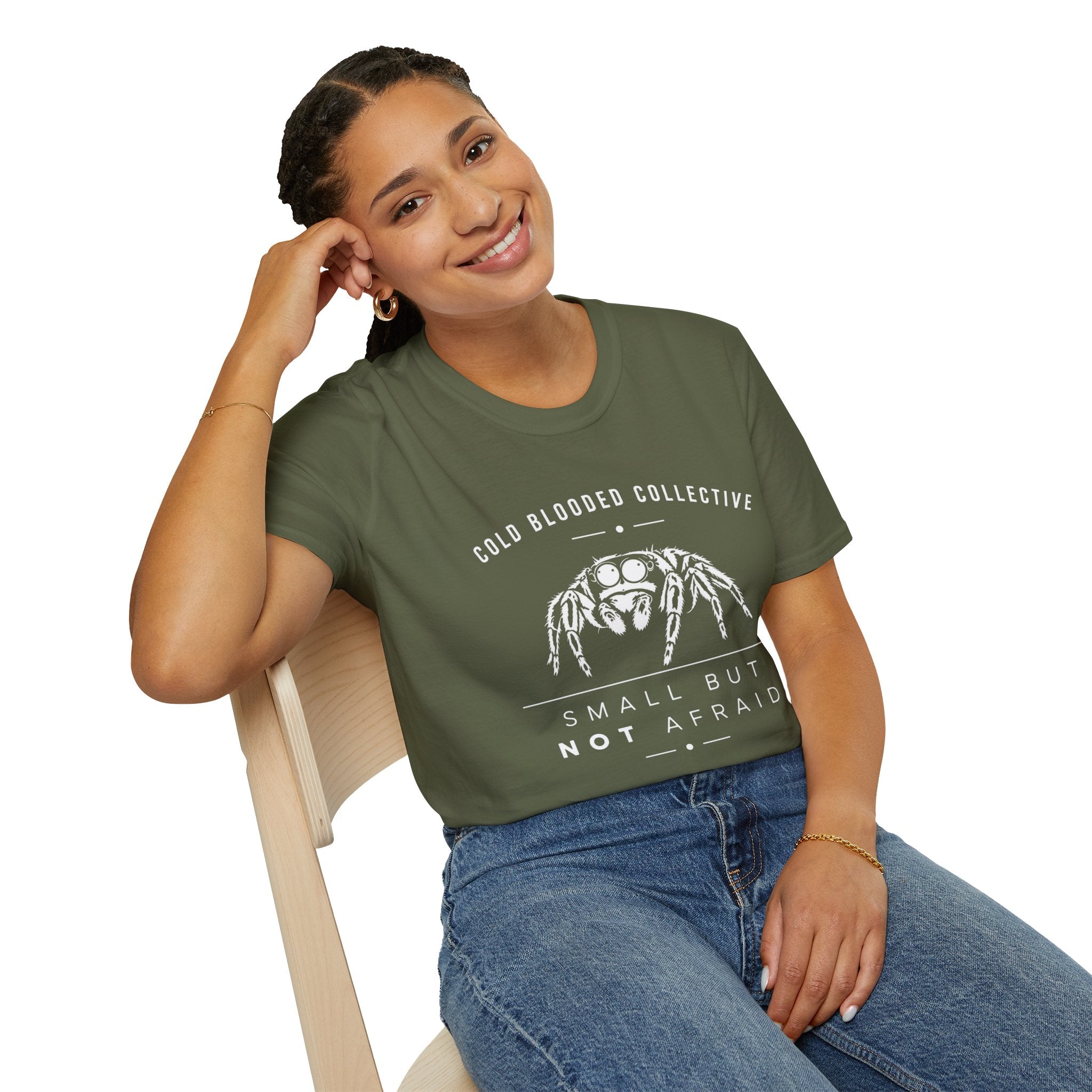 Jumping Spider T‑Shirt — "Cold Blooded Collective: Small But Not Afraid"