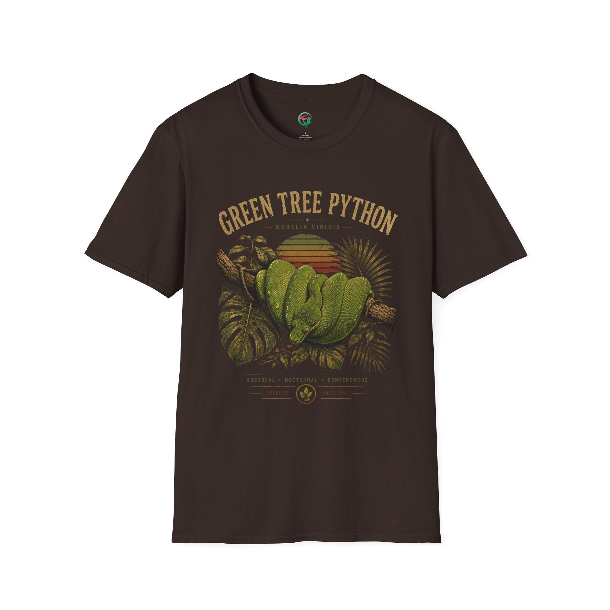 Green Tree Python T-Shirt — Vintage Jungle Reptile Graphic Tee