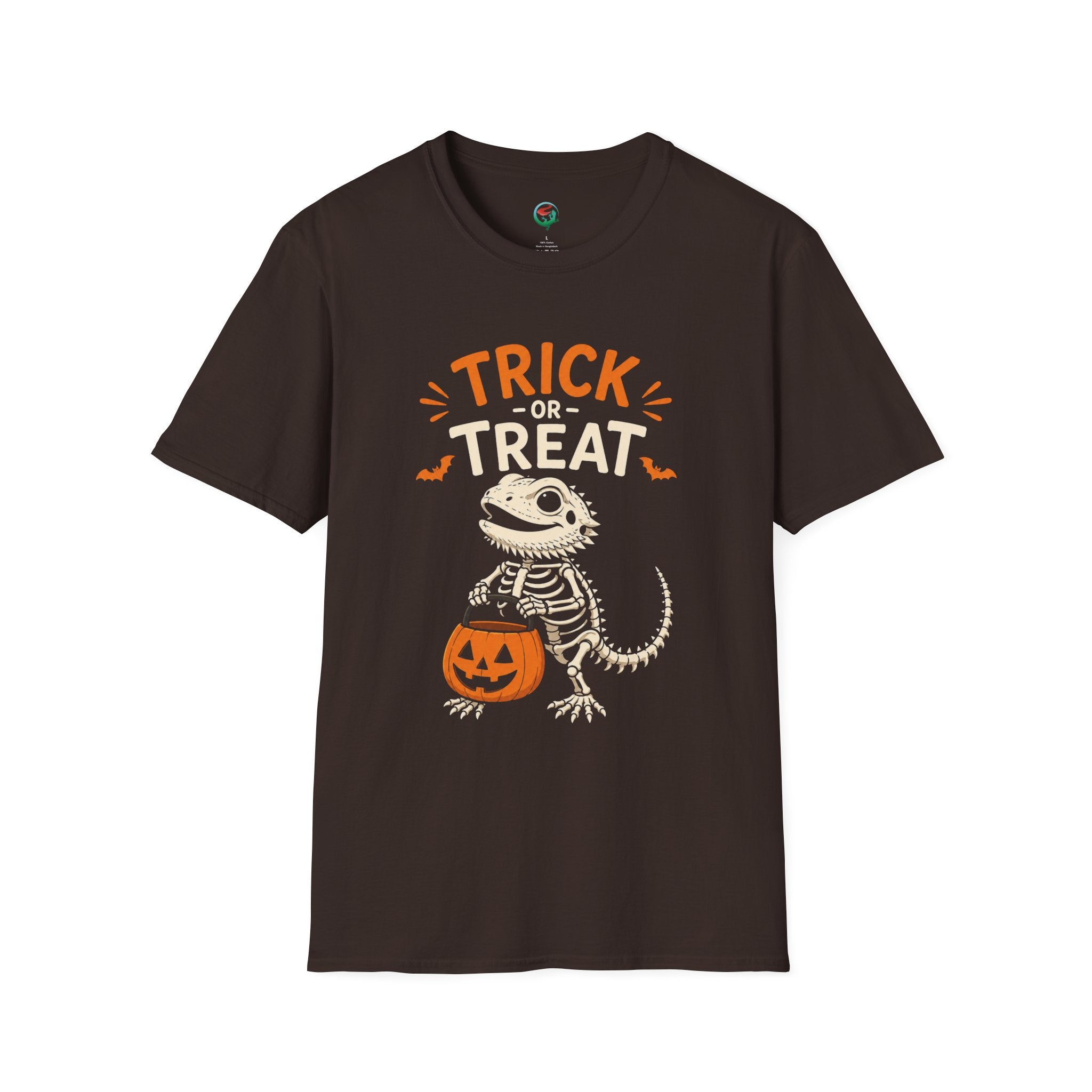Trick or Treat Lizard Tee — Halloween Reptile Skeleton Pumpkin T-Shirt