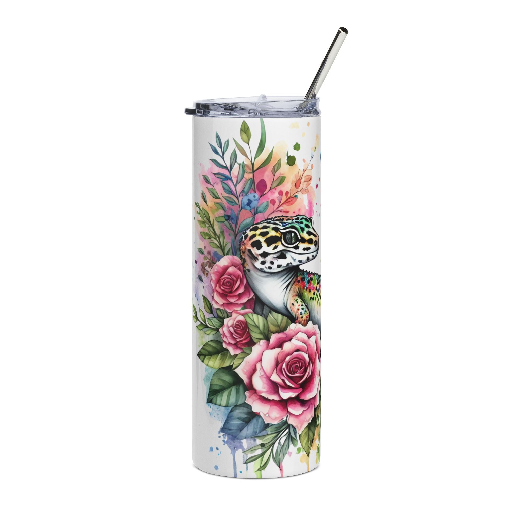 Gecko Floral 20oz Stainless Steel Tumbler — Colorful Leopard Gecko Water Bottle