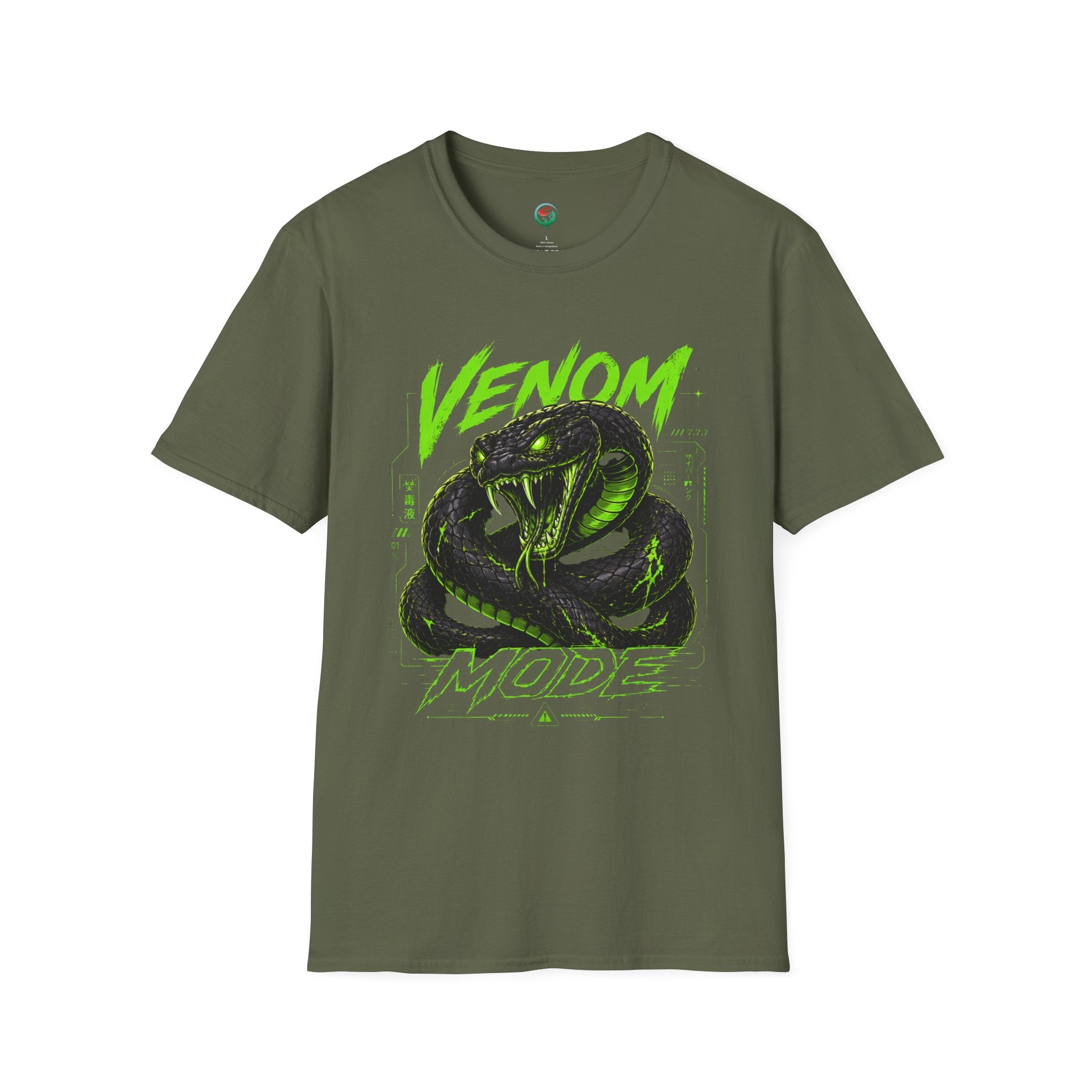 Venom Mode Graphic T-Shirt — Neon Green Snake Illustration