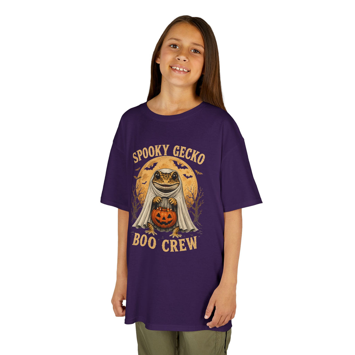 Kids Halloween T‑Shirt — "Spooky Gecko Boo Crew" Pumpkin Ghost Tee