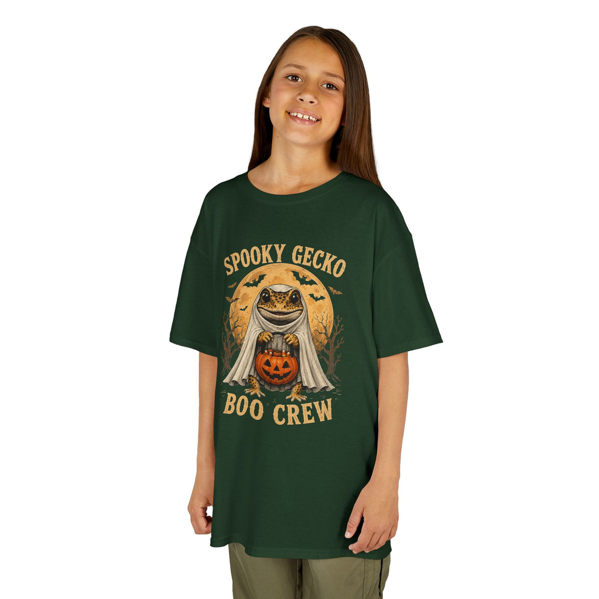 Kids Halloween T‑Shirt — "Spooky Gecko Boo Crew" Pumpkin Ghost Tee