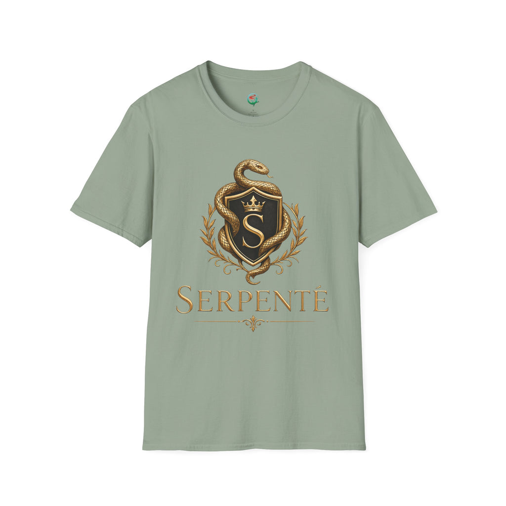 Serpente Crest T-Shirt — Gold Snake Shield Graphic