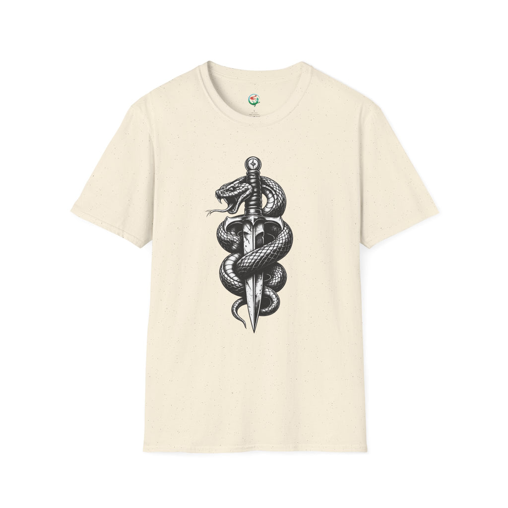 Snake and Dagger T-Shirt — Black Tattoo-Style Serpent Graphic Shirt