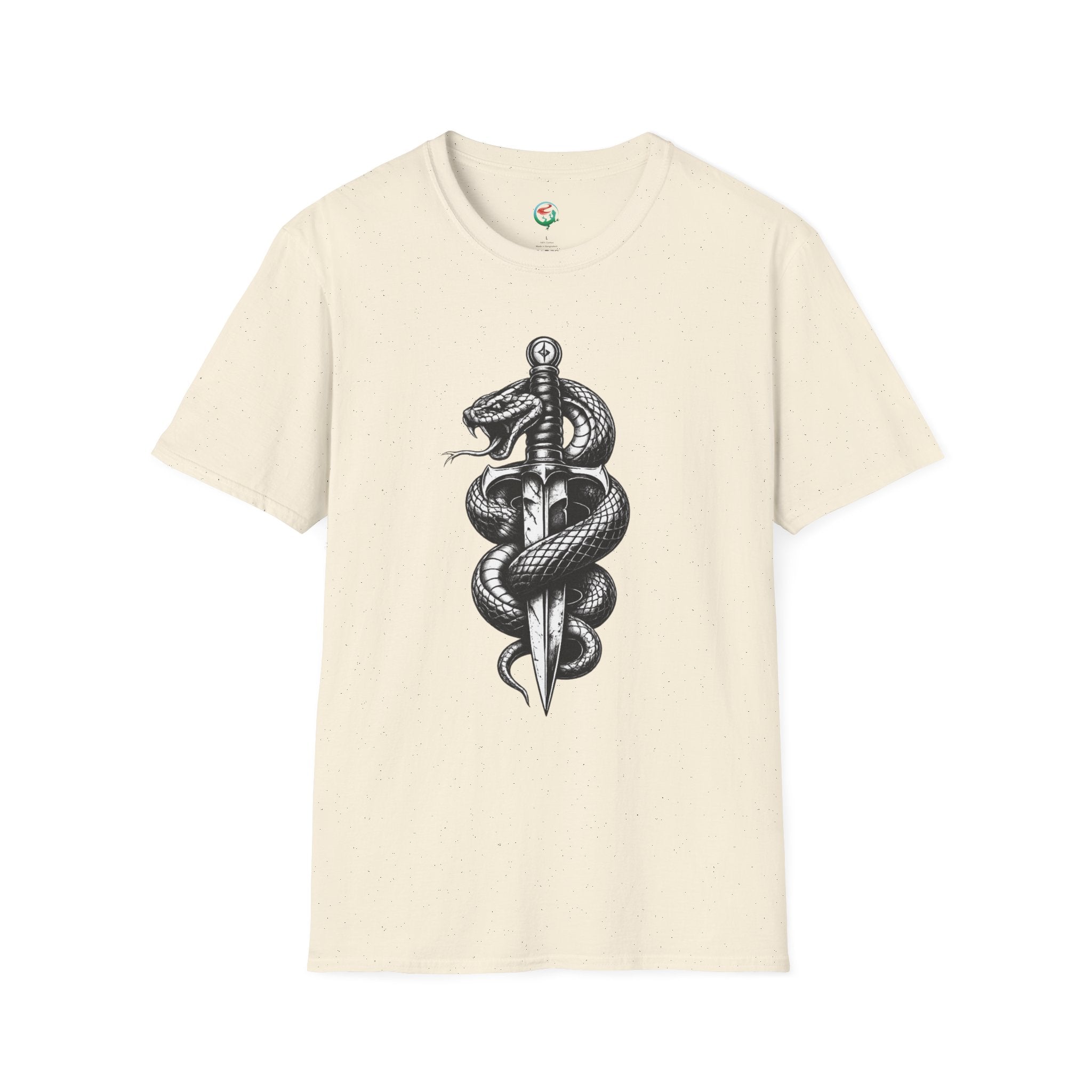 Snake and Dagger T-Shirt — Black Tattoo-Style Serpent Graphic Shirt