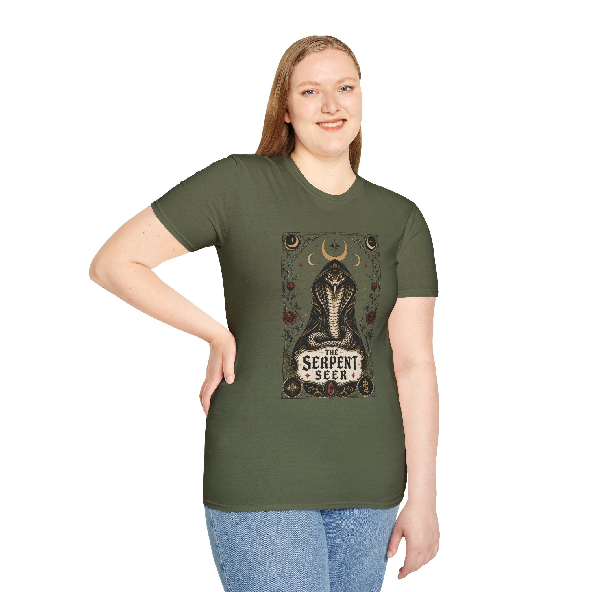 Serpent Seer T-Shirt — Mystical Cobra & Moon Phase Graphic Tee