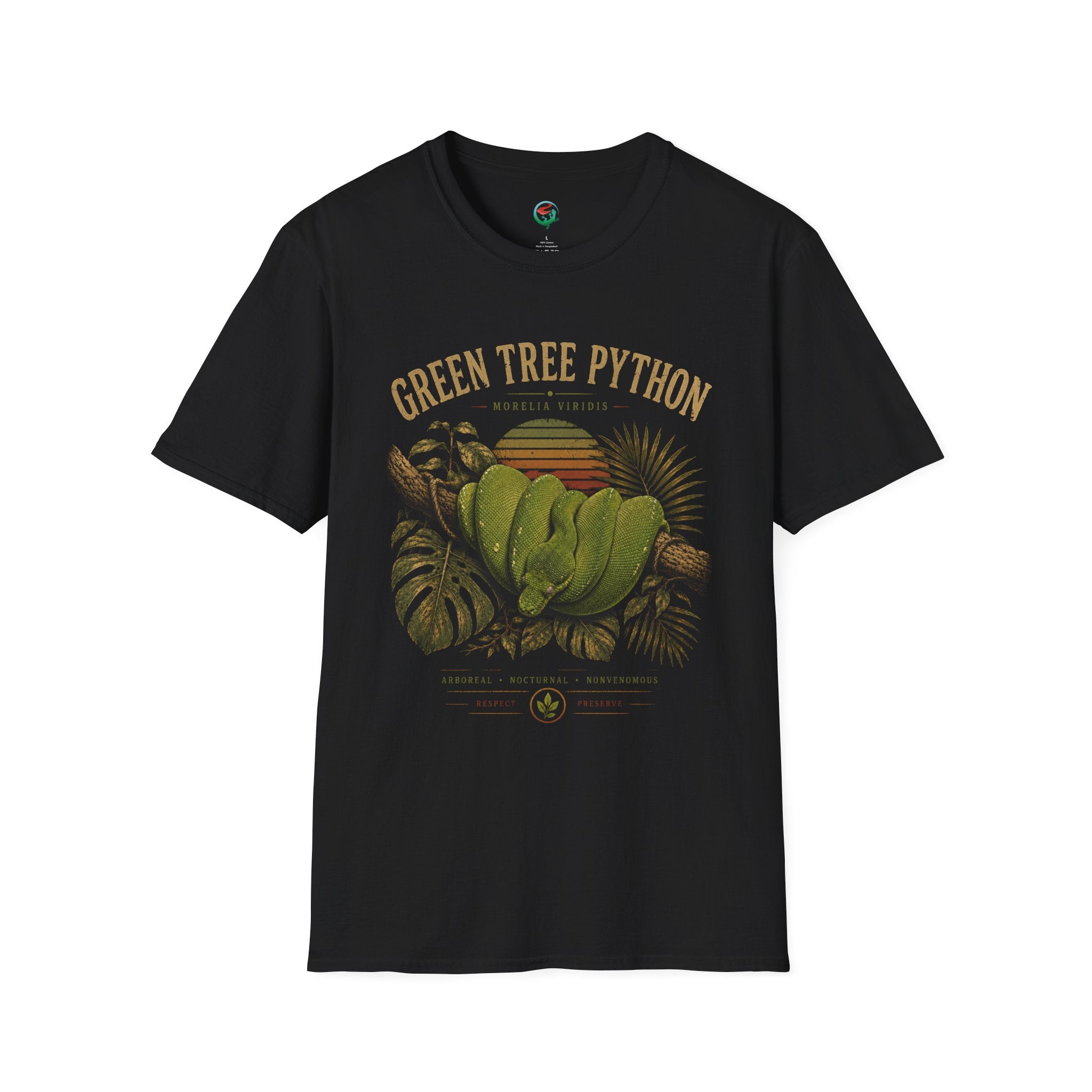 Green Tree Python T-Shirt — Vintage Jungle Reptile Graphic Tee
