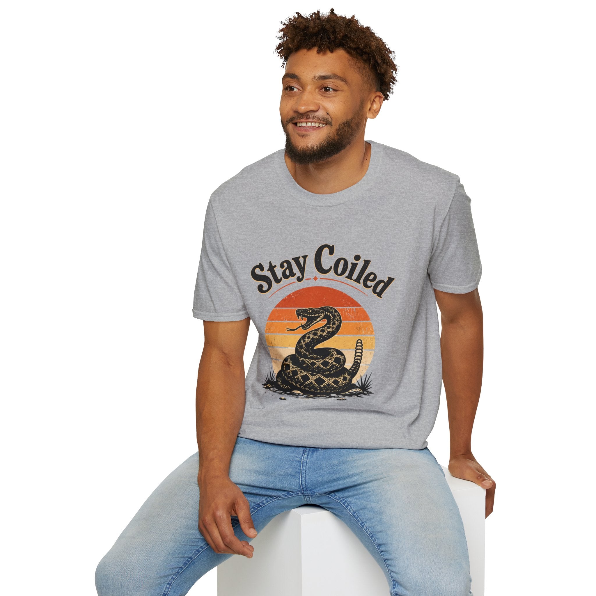 Stay Coiled Snake T-Shirt — Retro Vintage Sunset Graphic Tee