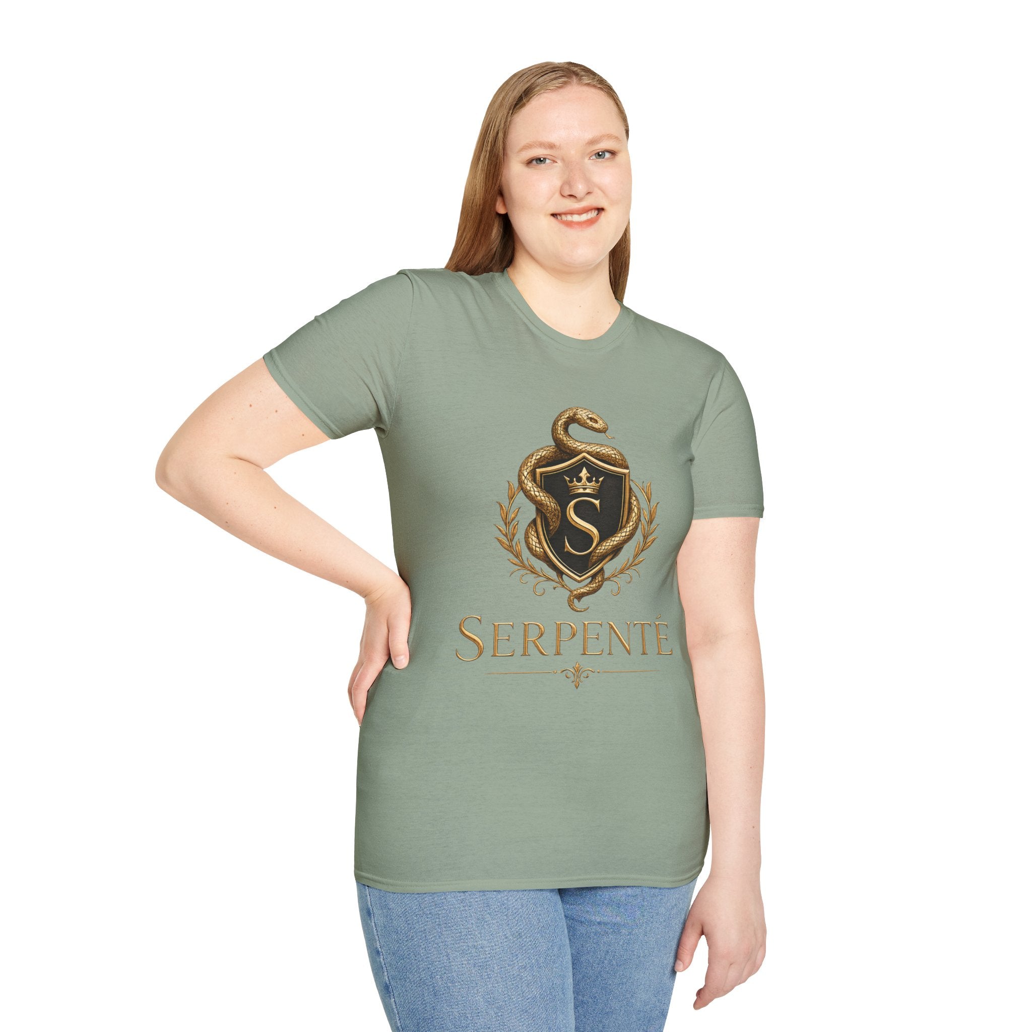 Serpente Crest T-Shirt — Gold Snake Shield Graphic