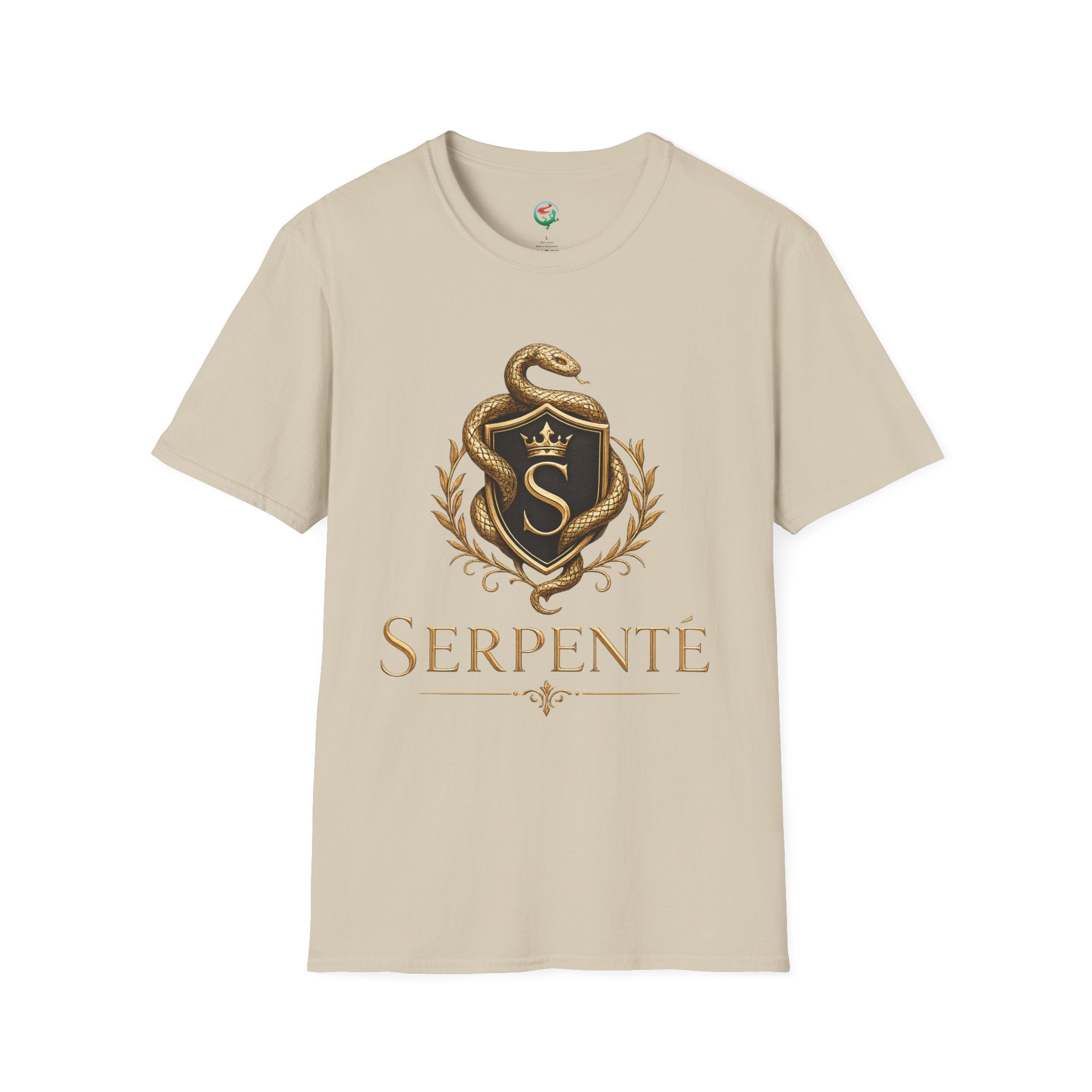 Serpente Crest T-Shirt — Gold Snake Shield Graphic