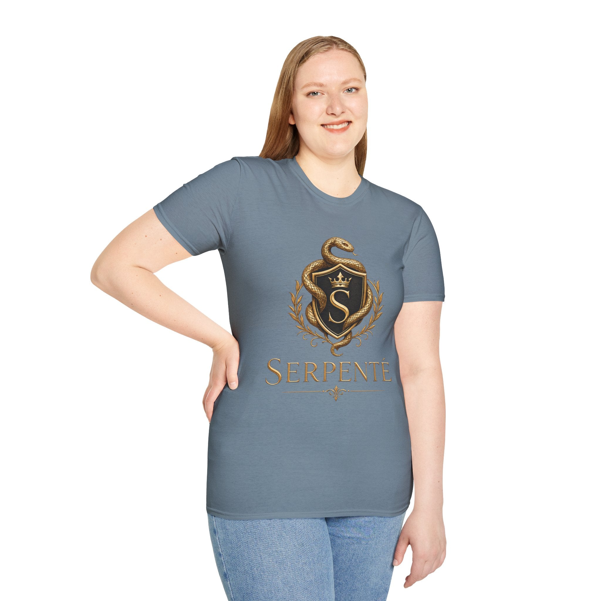 Serpente Crest T-Shirt — Gold Snake Shield Graphic