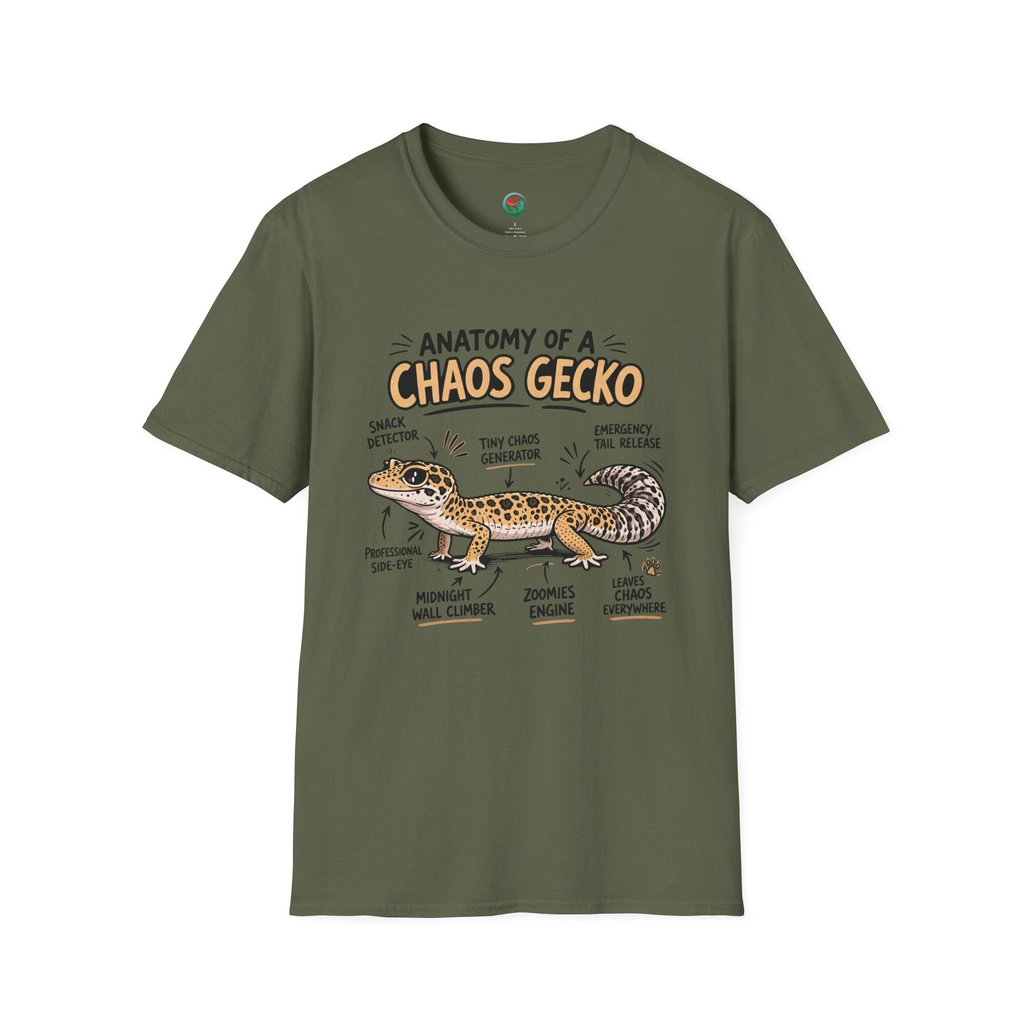 Chaos Gecko Anatomy T-Shirt — Funny Leopard Gecko Pet Owner Tee