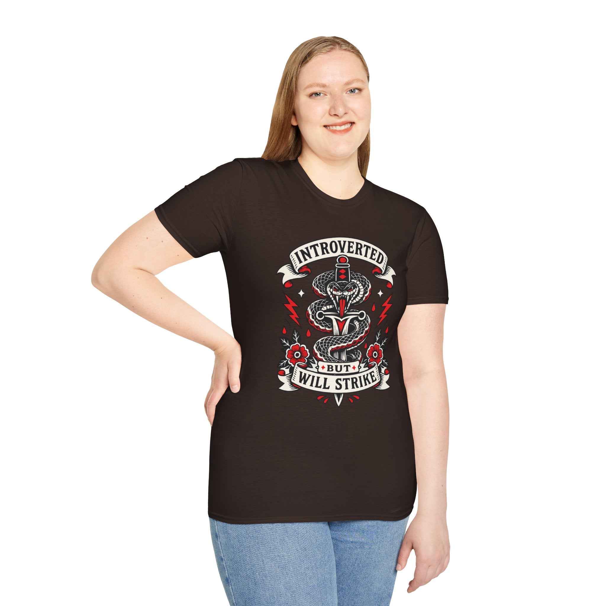 Introverted But Will Strike T-Shirt — Retro Snake Dagger Graphic Tee
