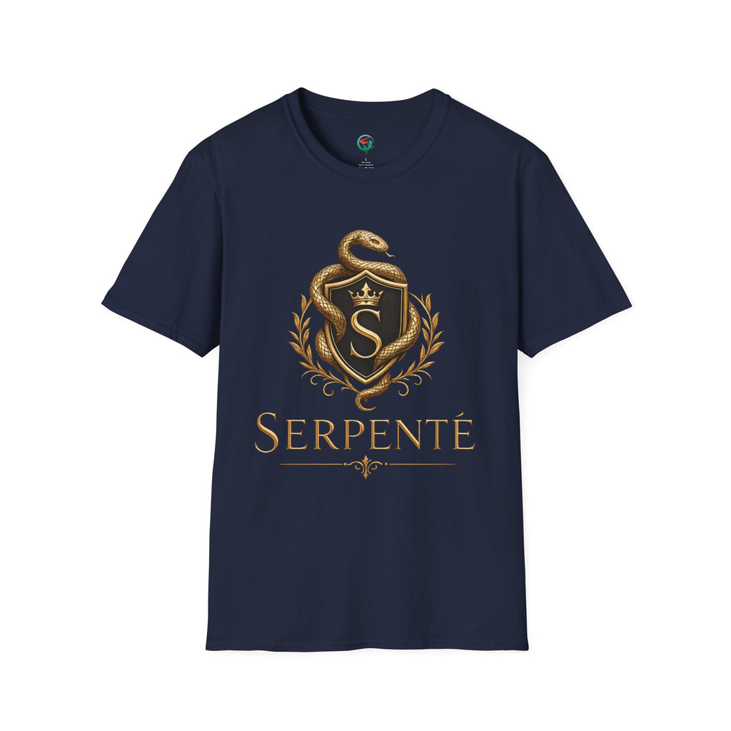 Serpente Crest T-Shirt — Gold Snake Shield Graphic