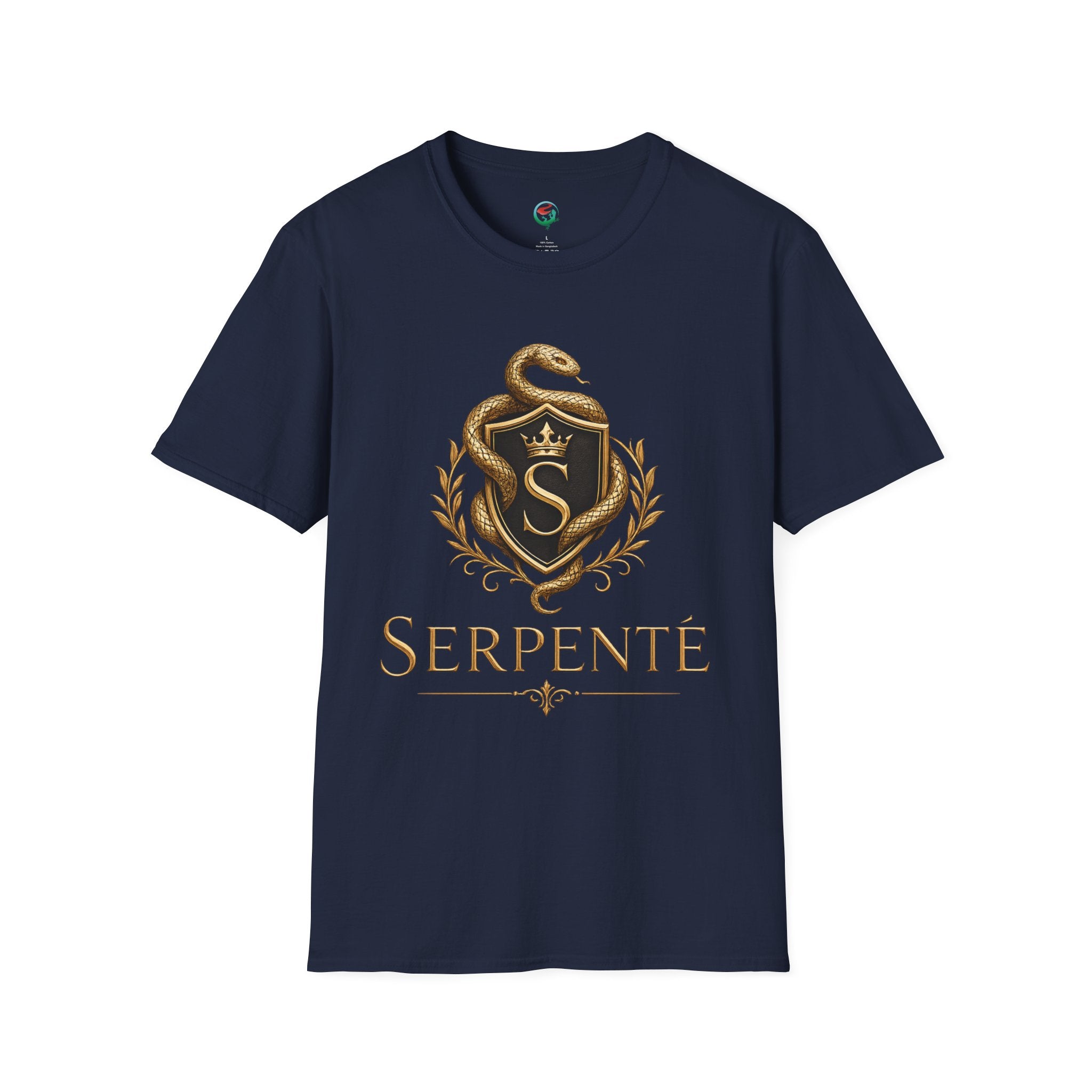 Serpente Crest T-Shirt — Gold Snake Shield Graphic