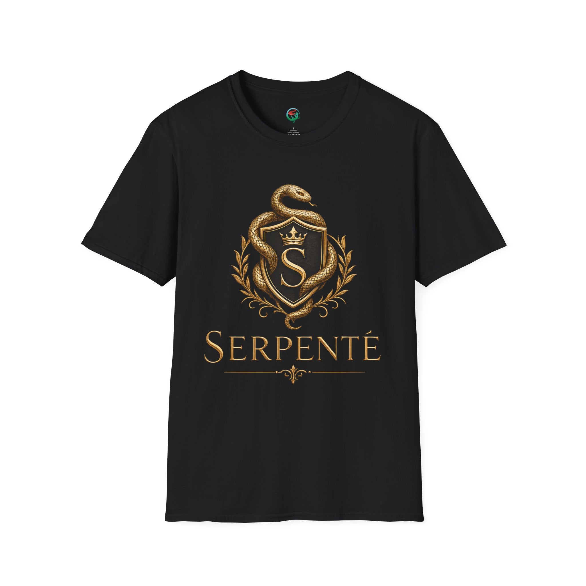 Serpente Crest T-Shirt — Gold Snake Shield Graphic