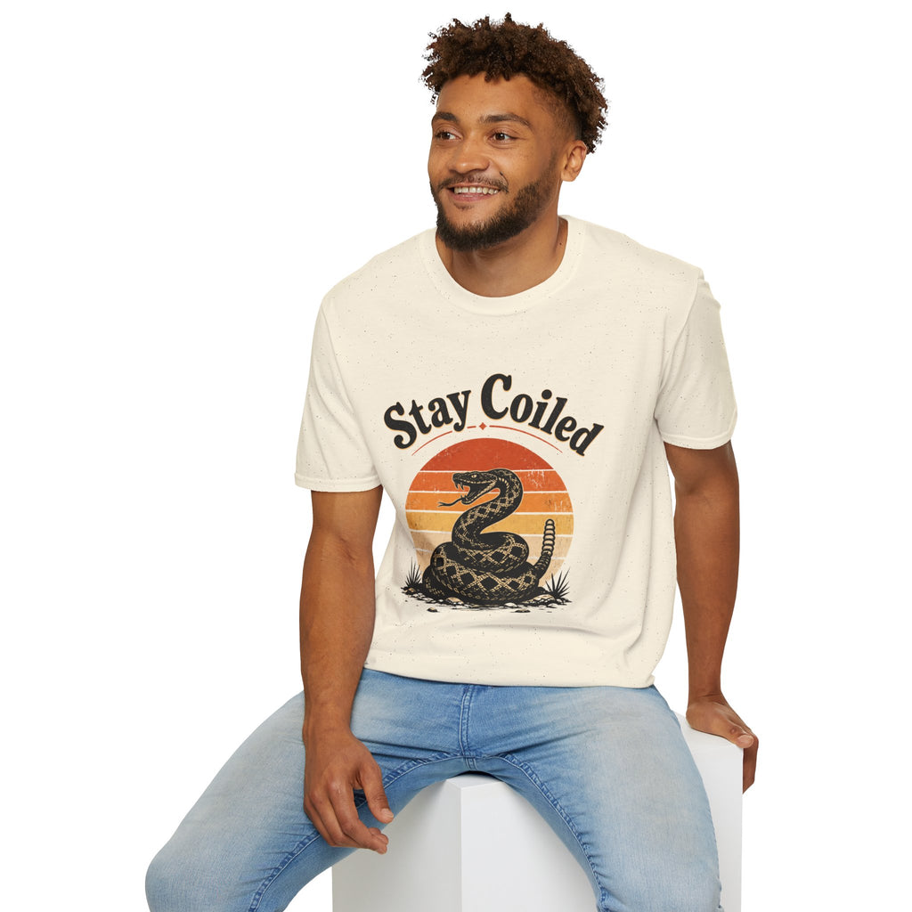 Stay Coiled Snake T-Shirt — Retro Vintage Sunset Graphic Tee