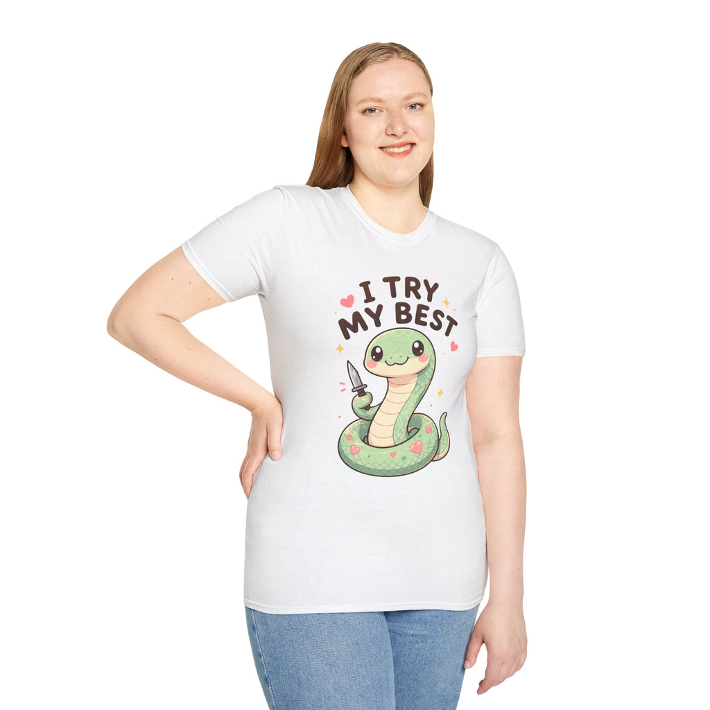 T-Shirt — Cute 'I Try My Best' Snake Graphic Tee