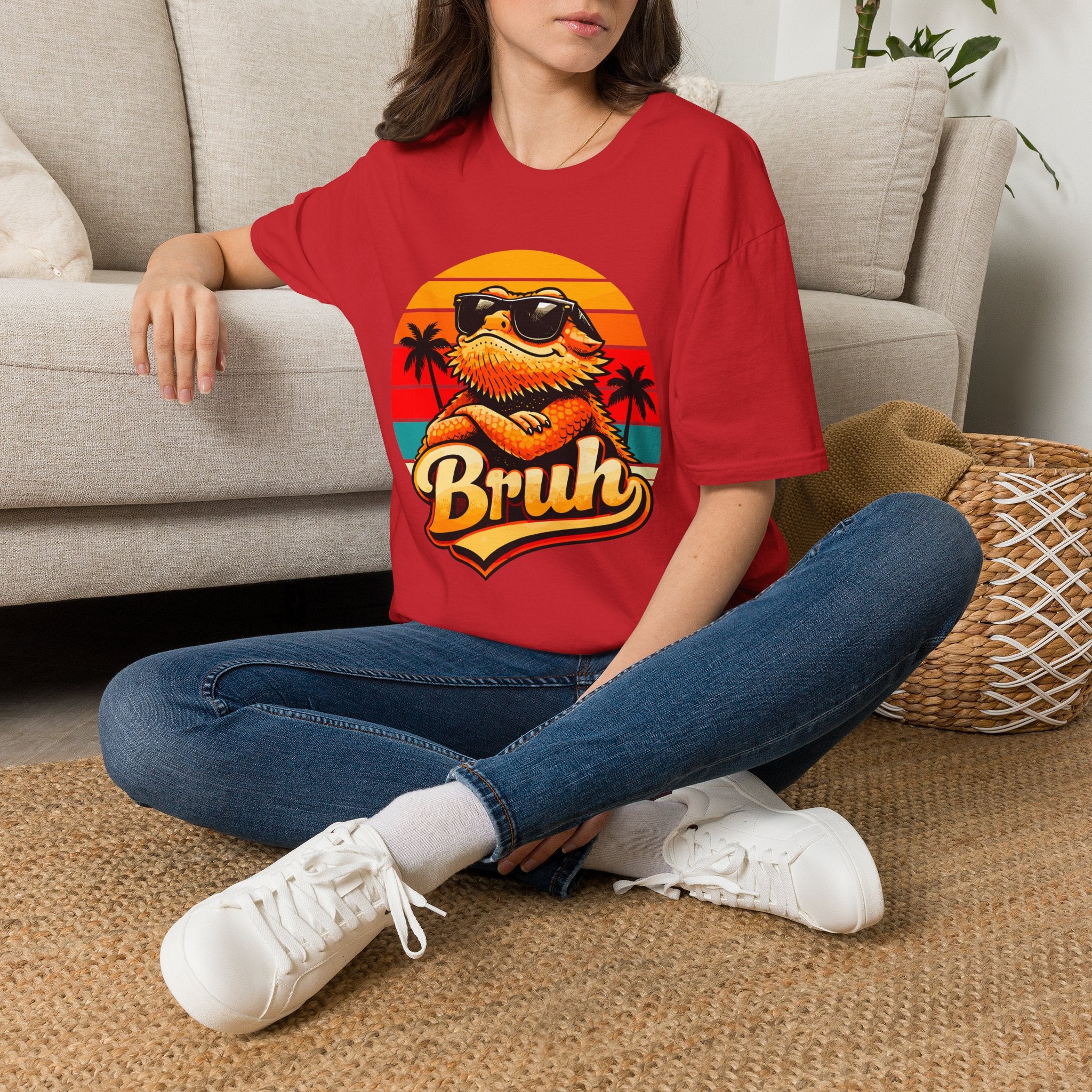 Bearded Dragon 'Bruh' Tee — Retro Sunset Lizard T-Shirt