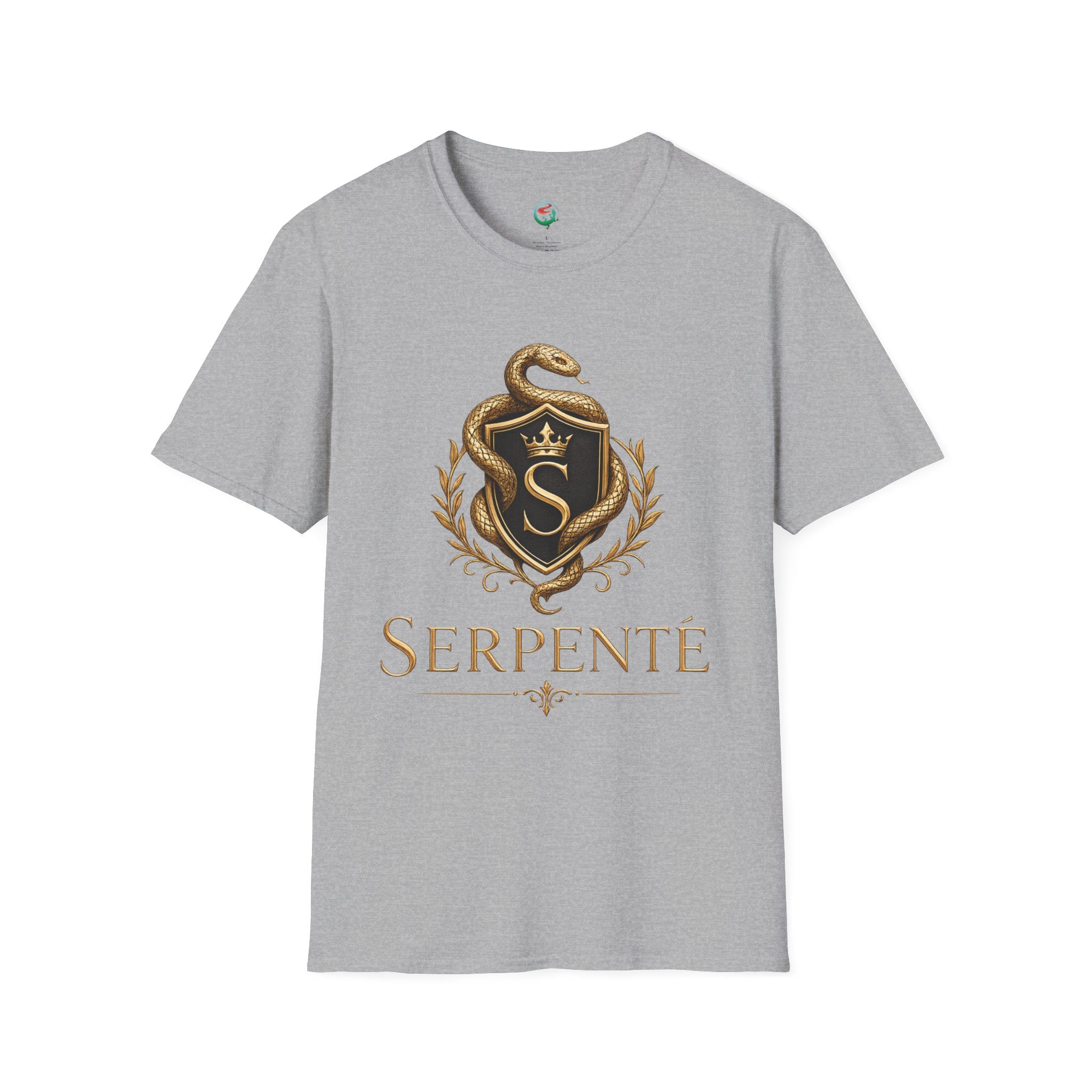 Serpente Crest T-Shirt — Gold Snake Shield Graphic