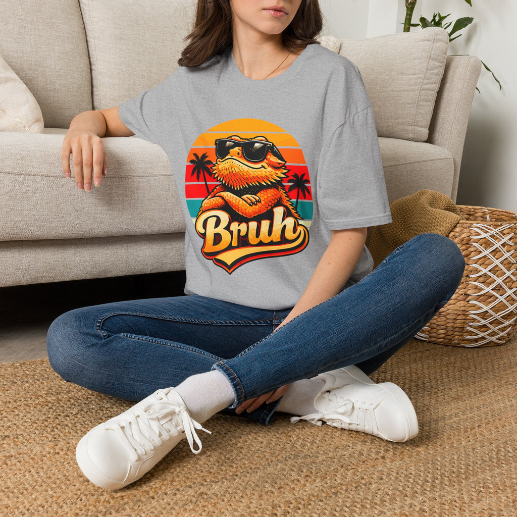 Bearded Dragon 'Bruh' Tee — Retro Sunset Lizard T-Shirt