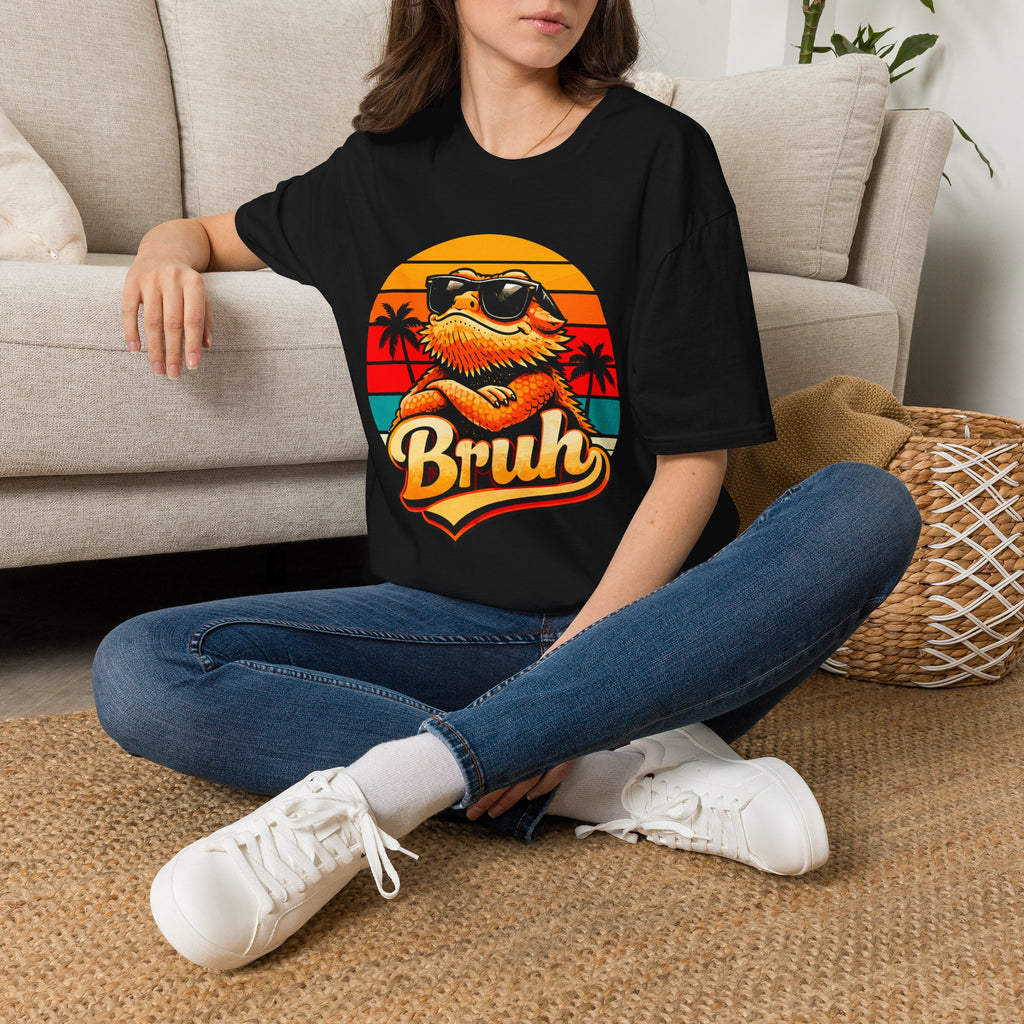 Bearded Dragon 'Bruh' Tee — Retro Sunset Lizard T-Shirt