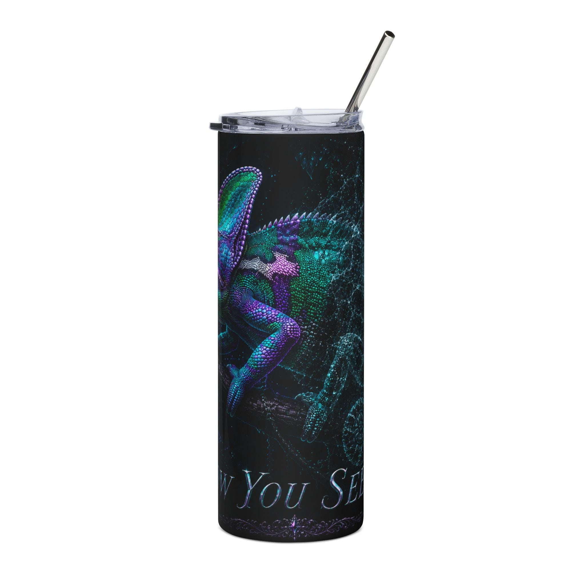 20oz Stainless Steel Tumbler — Iridescent Chameleon Night Design