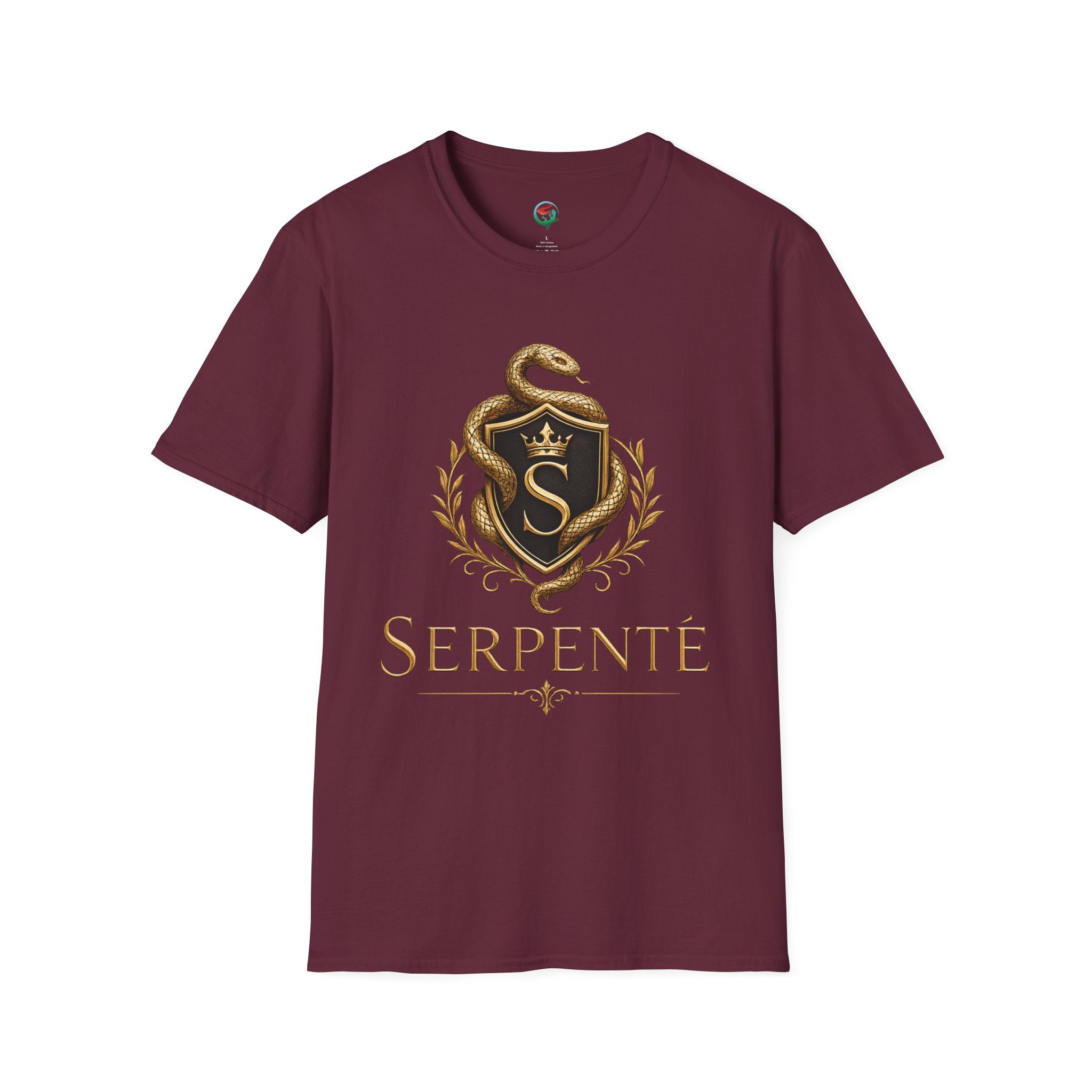 Serpente Crest T-Shirt — Gold Snake Shield Graphic