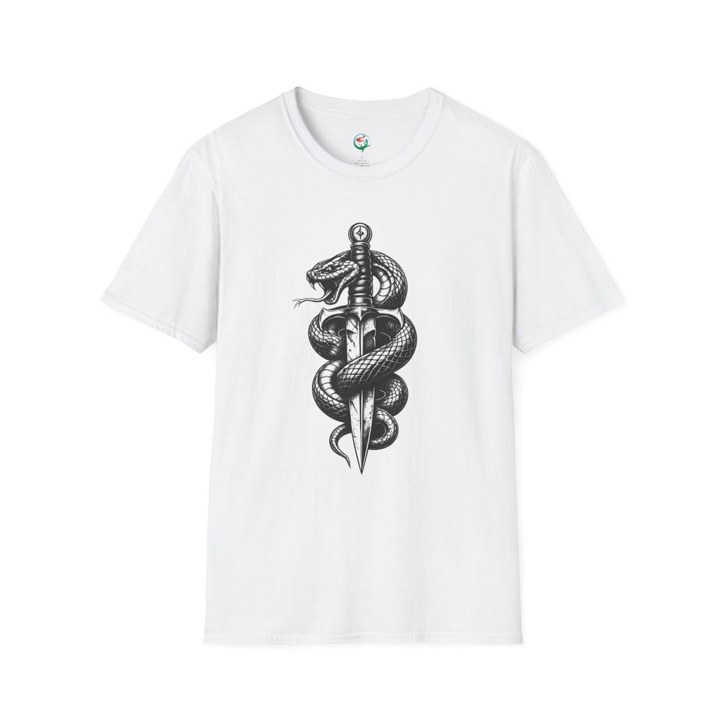 Snake and Dagger T-Shirt — Black Tattoo-Style Serpent Graphic Shirt