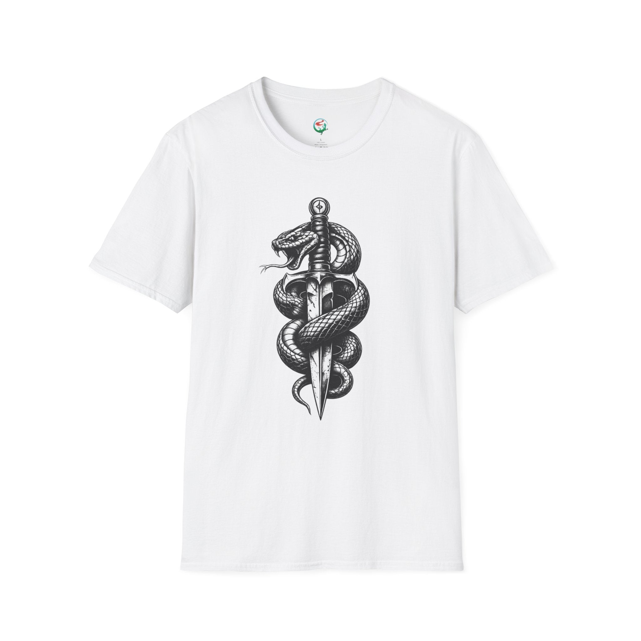 Snake and Dagger T-Shirt — Black Tattoo-Style Serpent Graphic Shirt
