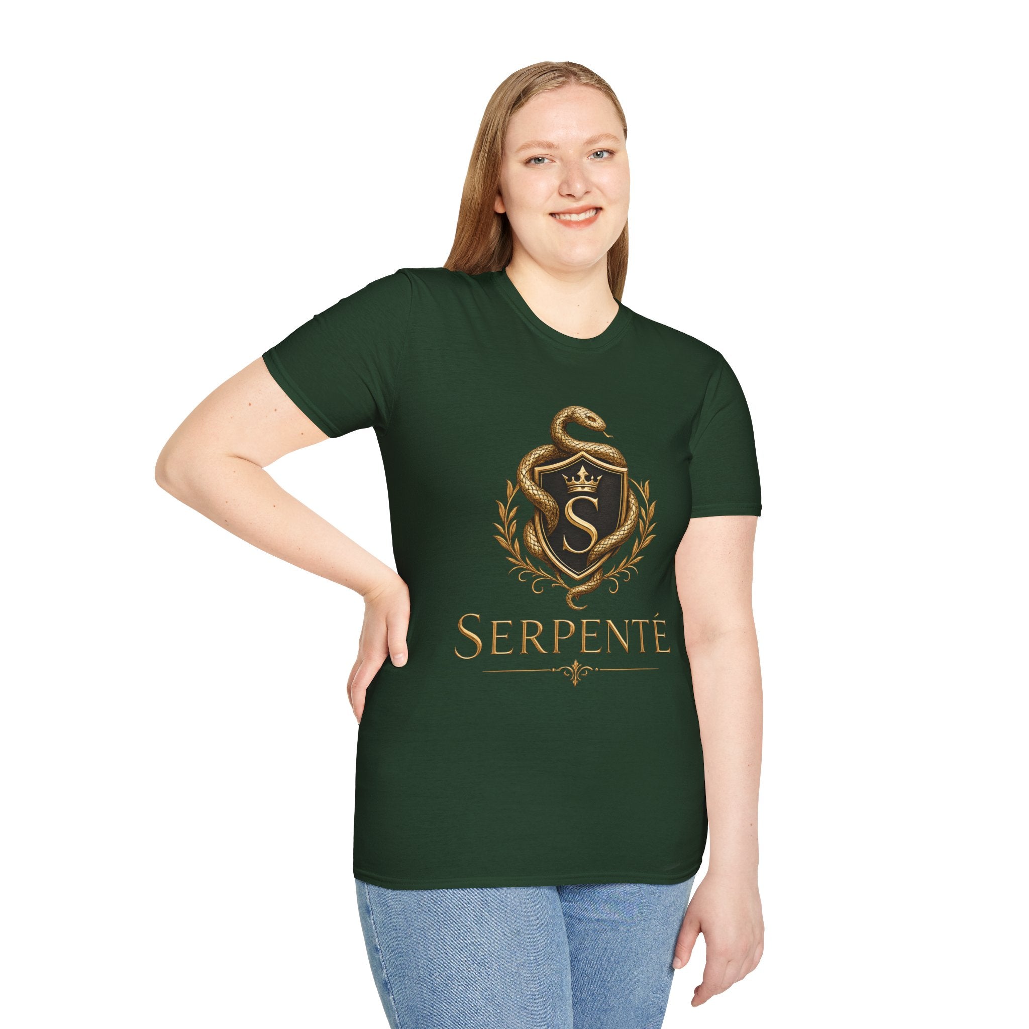 Serpente Crest T-Shirt — Gold Snake Shield Graphic
