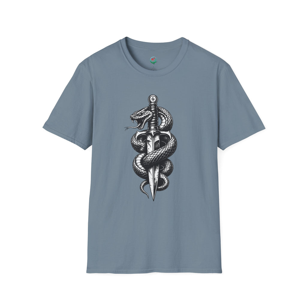 Snake and Dagger T-Shirt — Black Tattoo-Style Serpent Graphic Shirt
