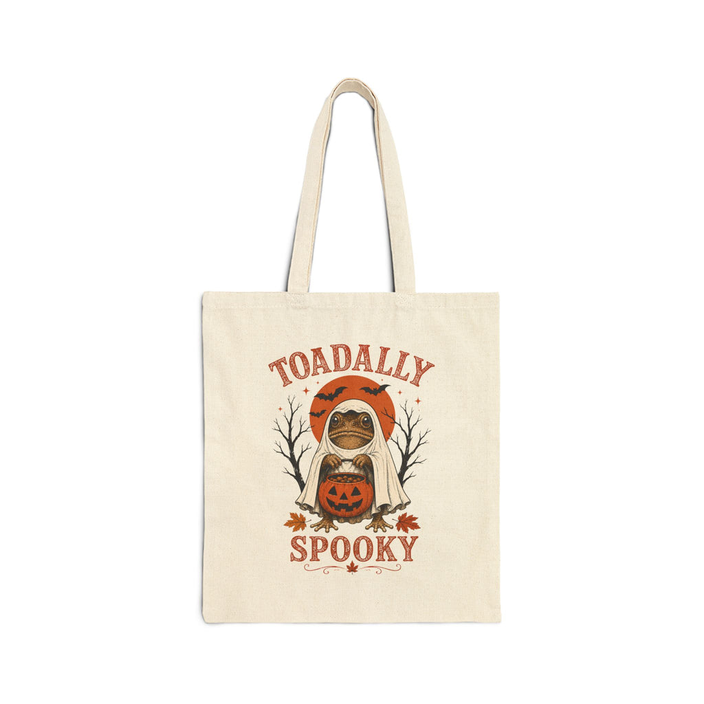 Toadally Spooky Tote Bag — Halloween Frog Pumpkin Cotton Canvas Tote