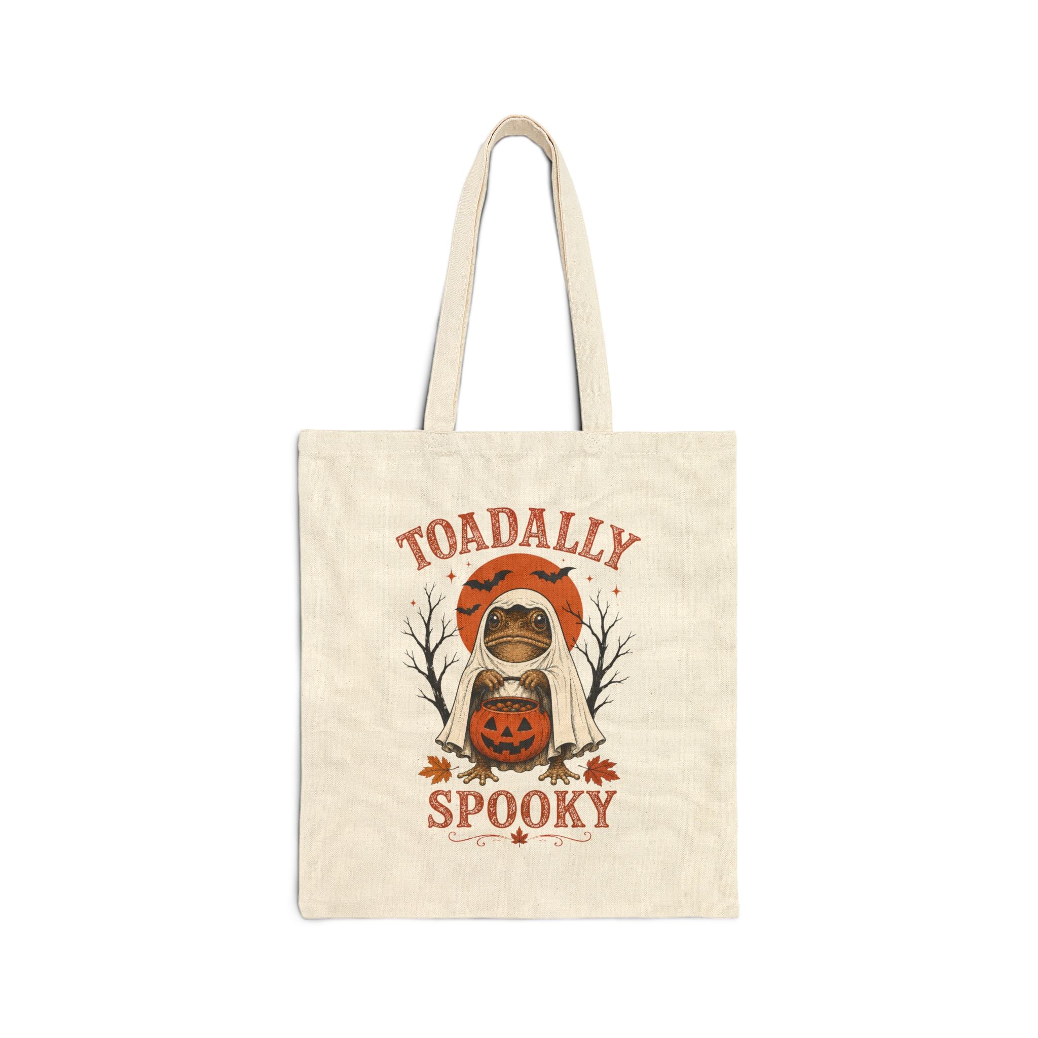 Toadally Spooky Tote Bag — Halloween Frog Pumpkin Cotton Canvas Tote
