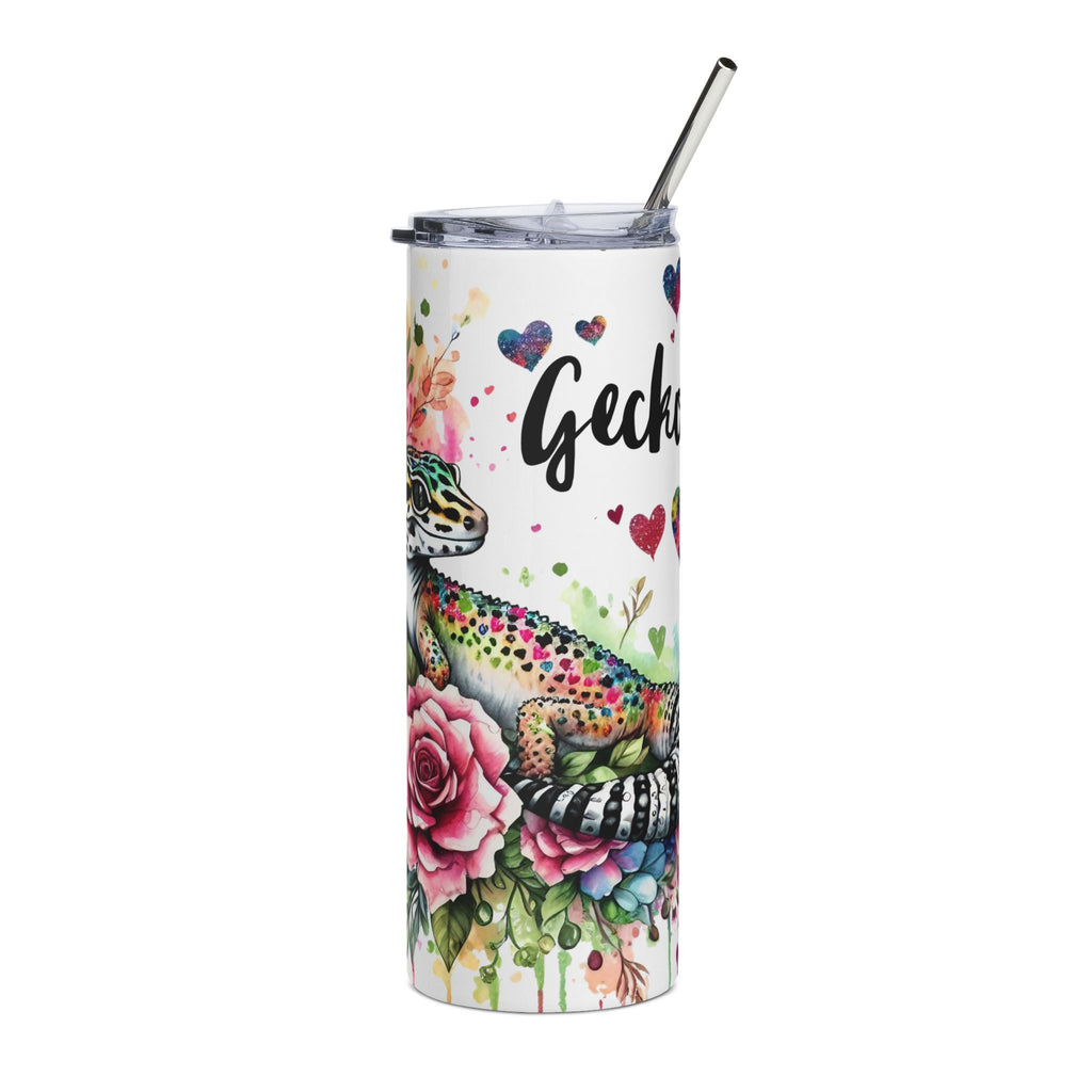 Gecko Floral 20oz Stainless Steel Tumbler — Colorful Leopard Gecko Water Bottle