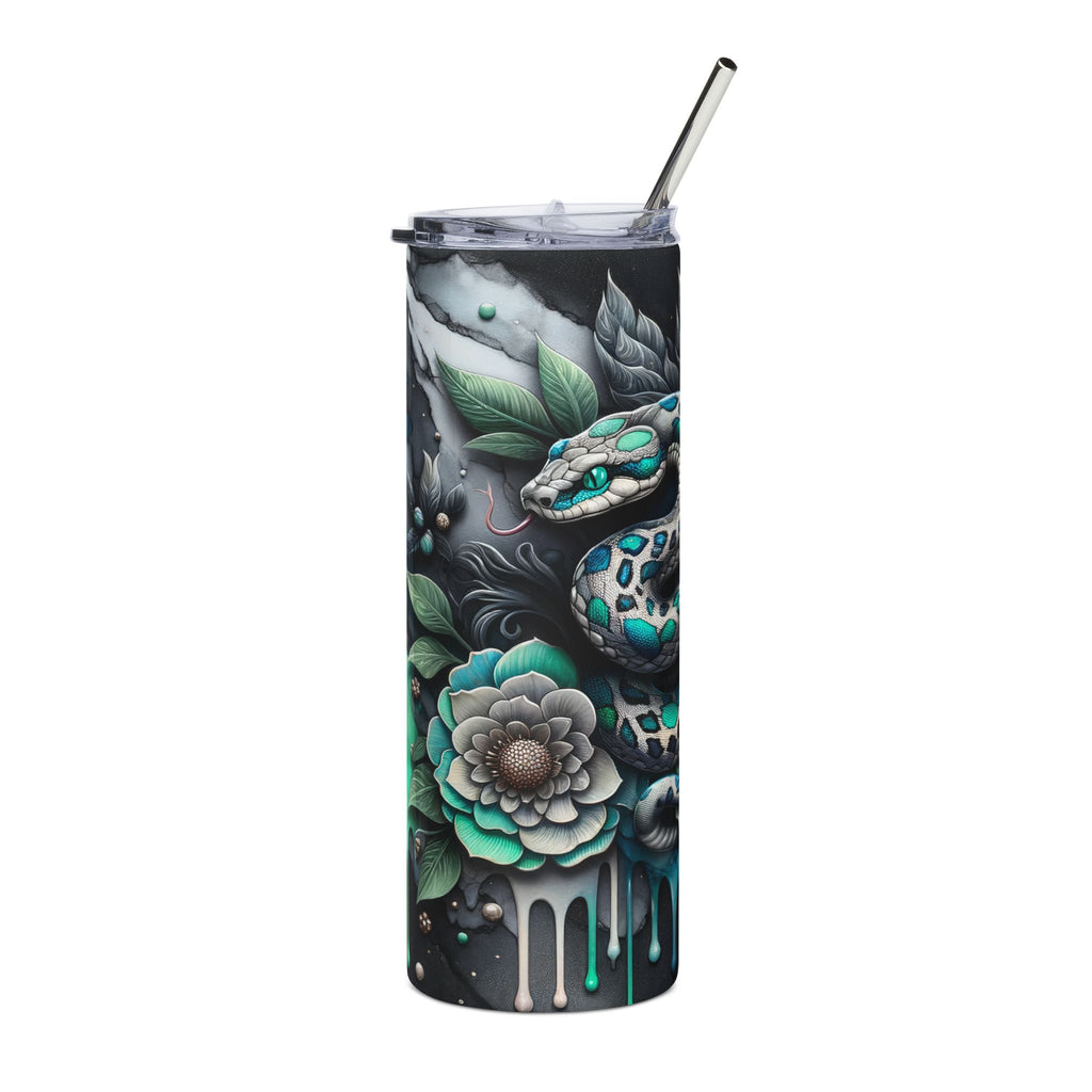 20oz Stainless Tumbler — Teal Snake & Succulent Art Stainless Steel Travel Cup