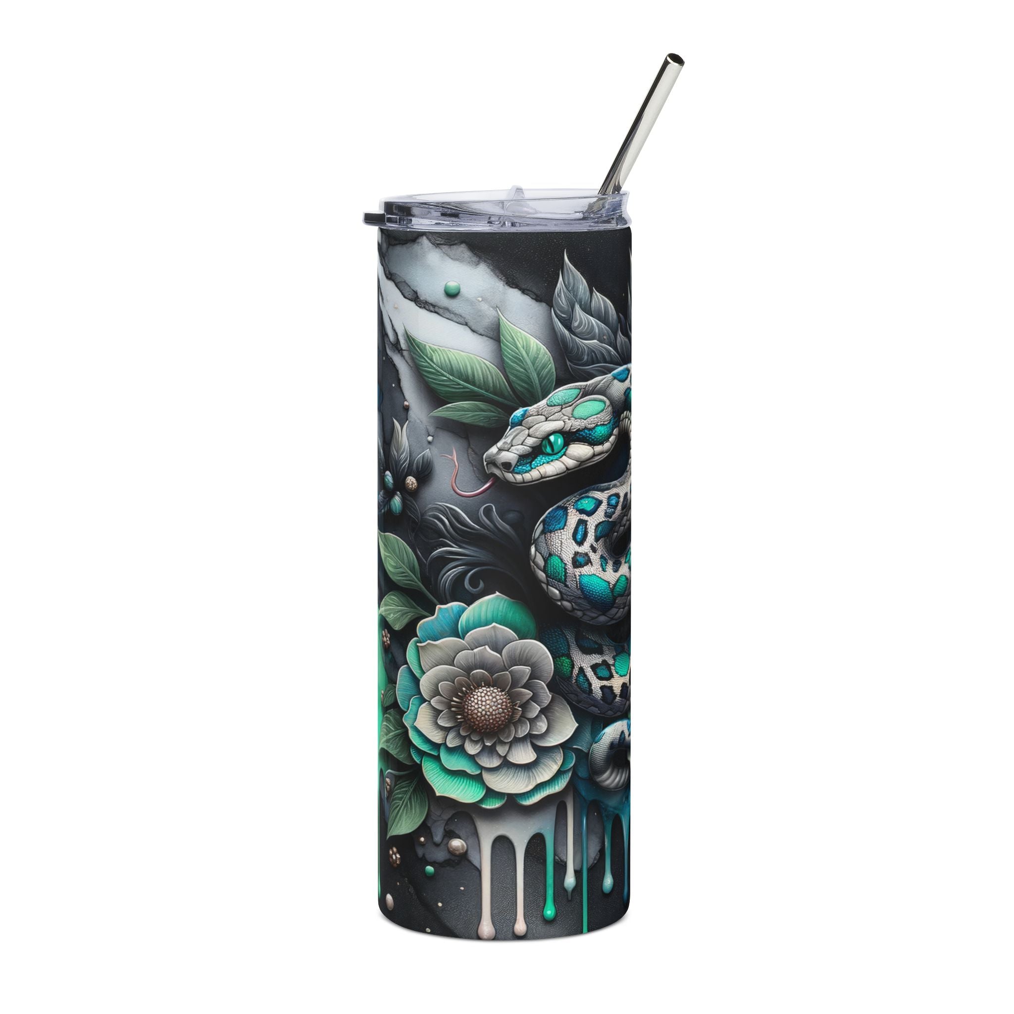 20oz Stainless Tumbler — Teal Snake & Succulent Art Stainless Steel Travel Cup