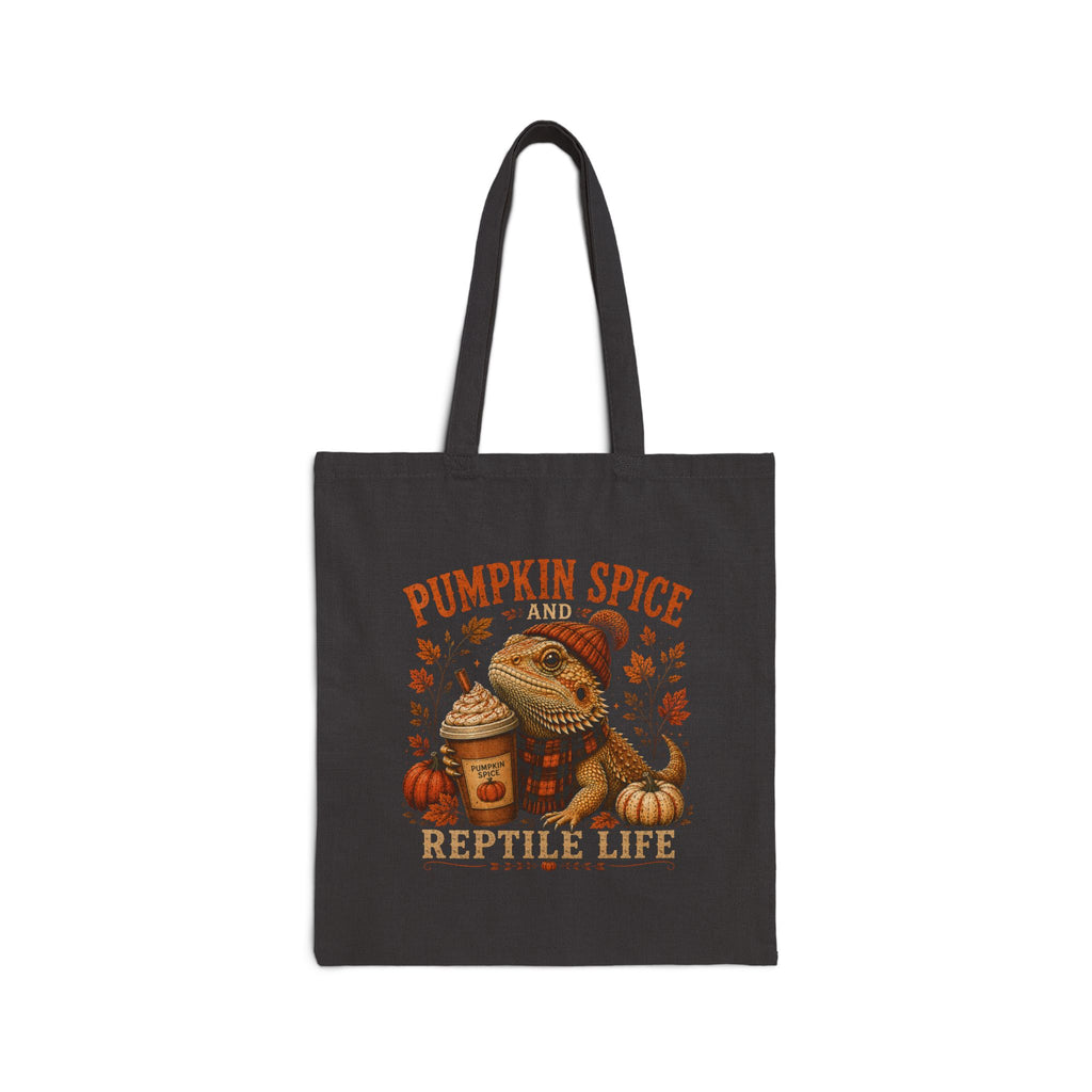 Pumpkin Spice and Reptile Life Canvas Tote Bag | Fall Bearded Dragon Tote | Autumn Reptile Lover Gift