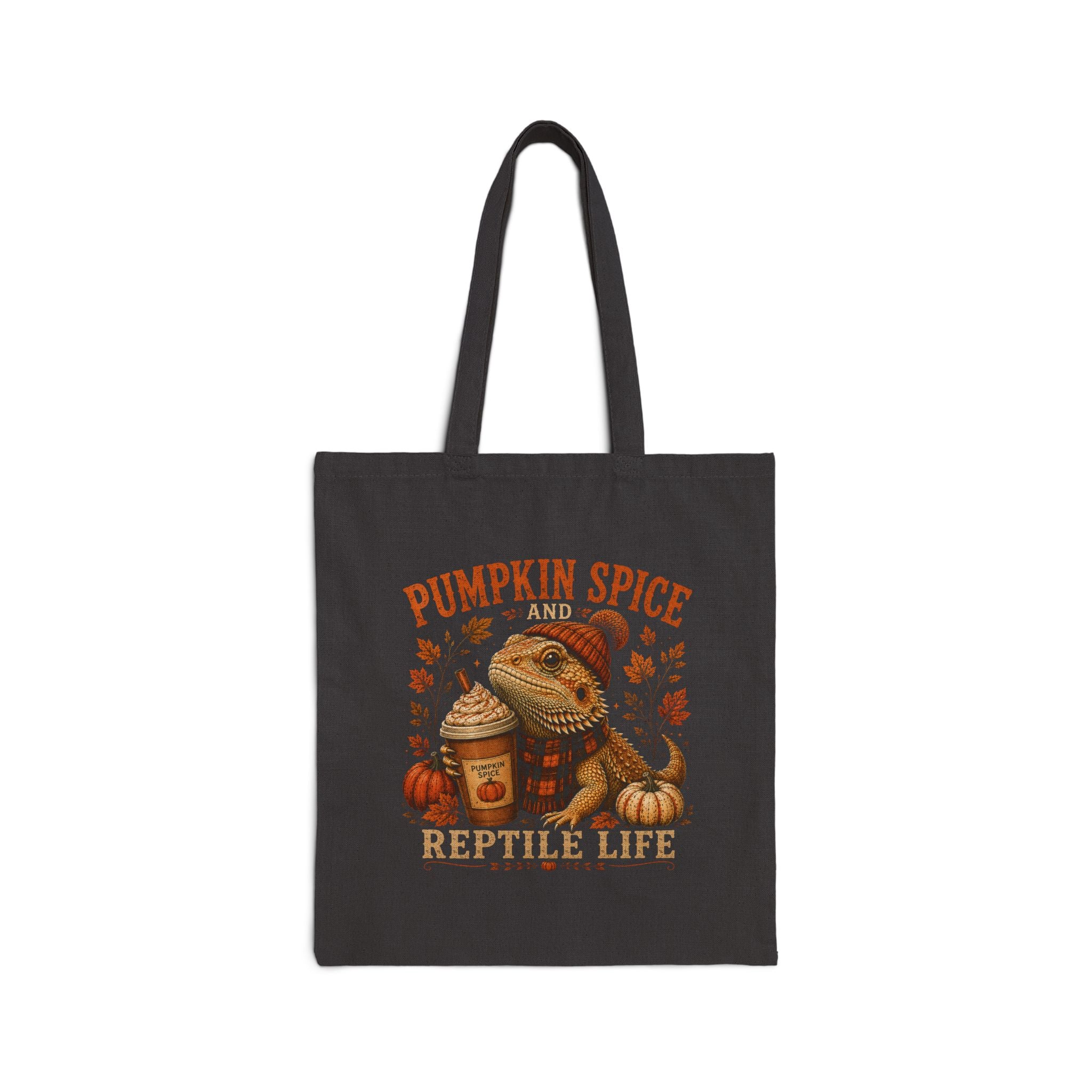 Pumpkin Spice and Reptile Life Canvas Tote Bag | Fall Bearded Dragon Tote | Autumn Reptile Lover Gift