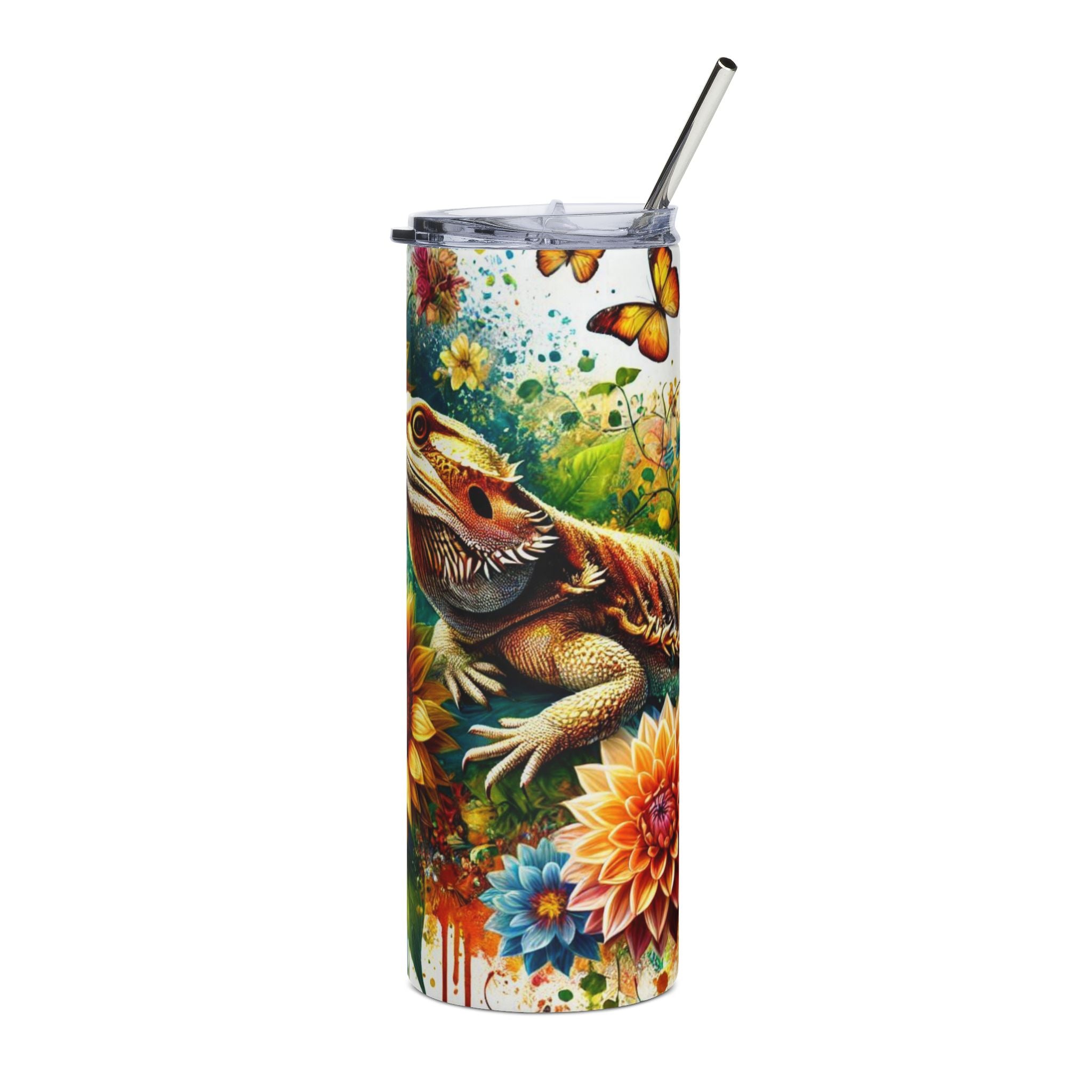 Bearded Dragon Sunflower Stainless Steel Tumbler – 20oz Insulated Travel Cup
