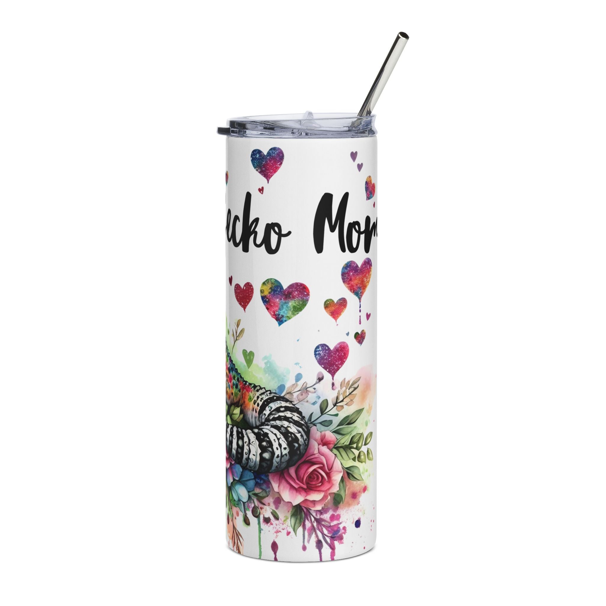 Gecko Floral 20oz Stainless Steel Tumbler — Colorful Leopard Gecko Water Bottle