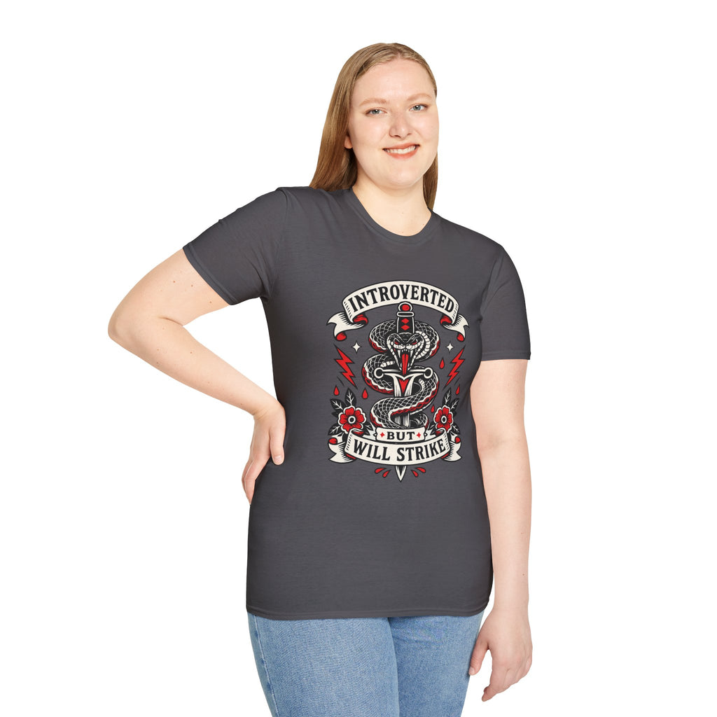 Introverted But Will Strike T-Shirt — Retro Snake Dagger Graphic Tee