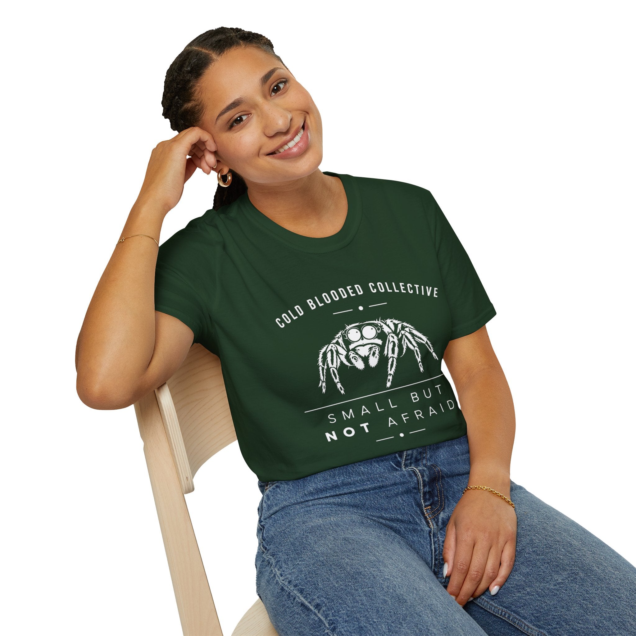 Jumping Spider T‑Shirt — "Cold Blooded Collective: Small But Not Afraid"