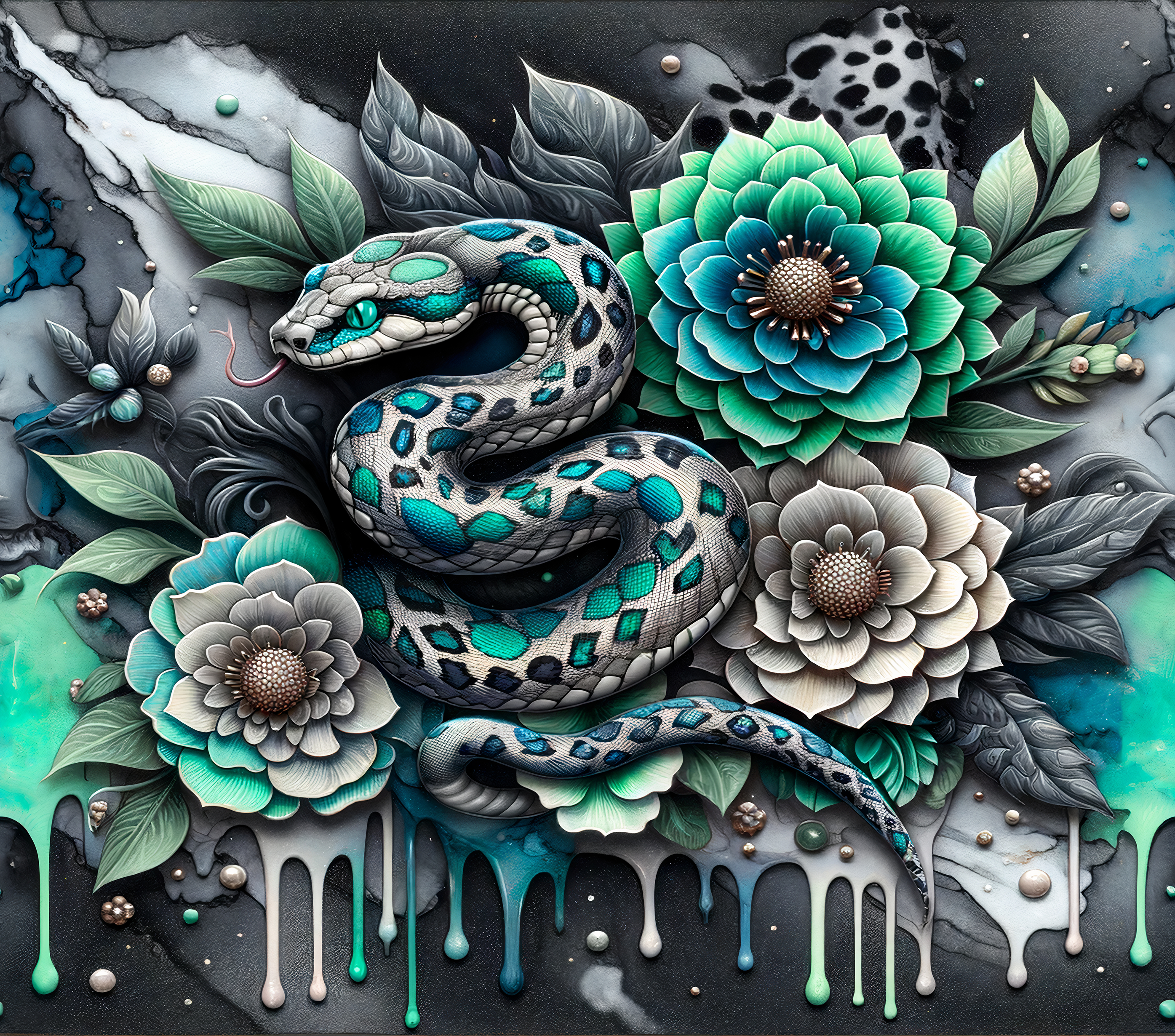 20oz Stainless Tumbler — Teal Snake & Succulent Art Stainless Steel Travel Cup