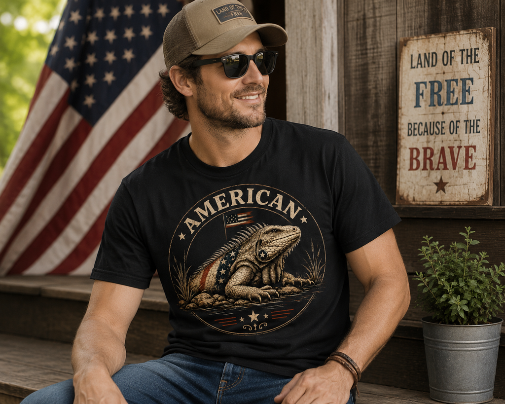 American Iguana Patriotic Shirt | Vintage Reptile USA Graphic Tee