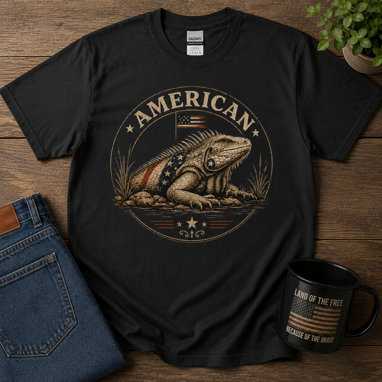 American Iguana Patriotic Shirt | Vintage Reptile USA Graphic Tee