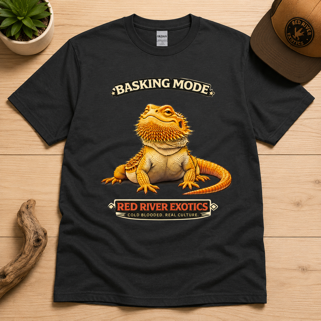 Basking Mode Bearded Dragon T-Shirt | Funny Beardie Tee for Reptile Lovers | Red River Exotics Shirt