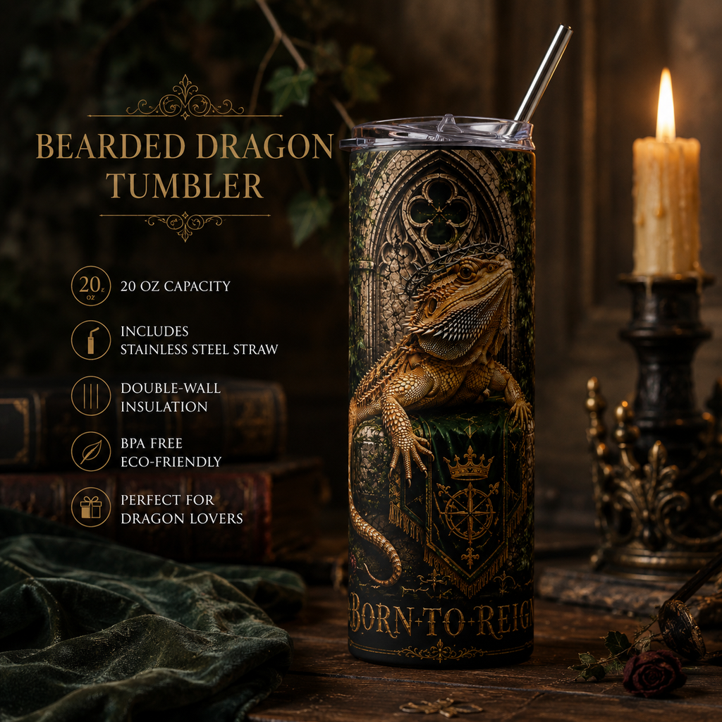 Bearded Dragon Born to Reign Stainless Steel Tumbler, 20oz