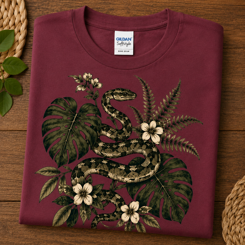 Botanical Snake T-Shirt | Vintage Floral Snake Graphic Tee